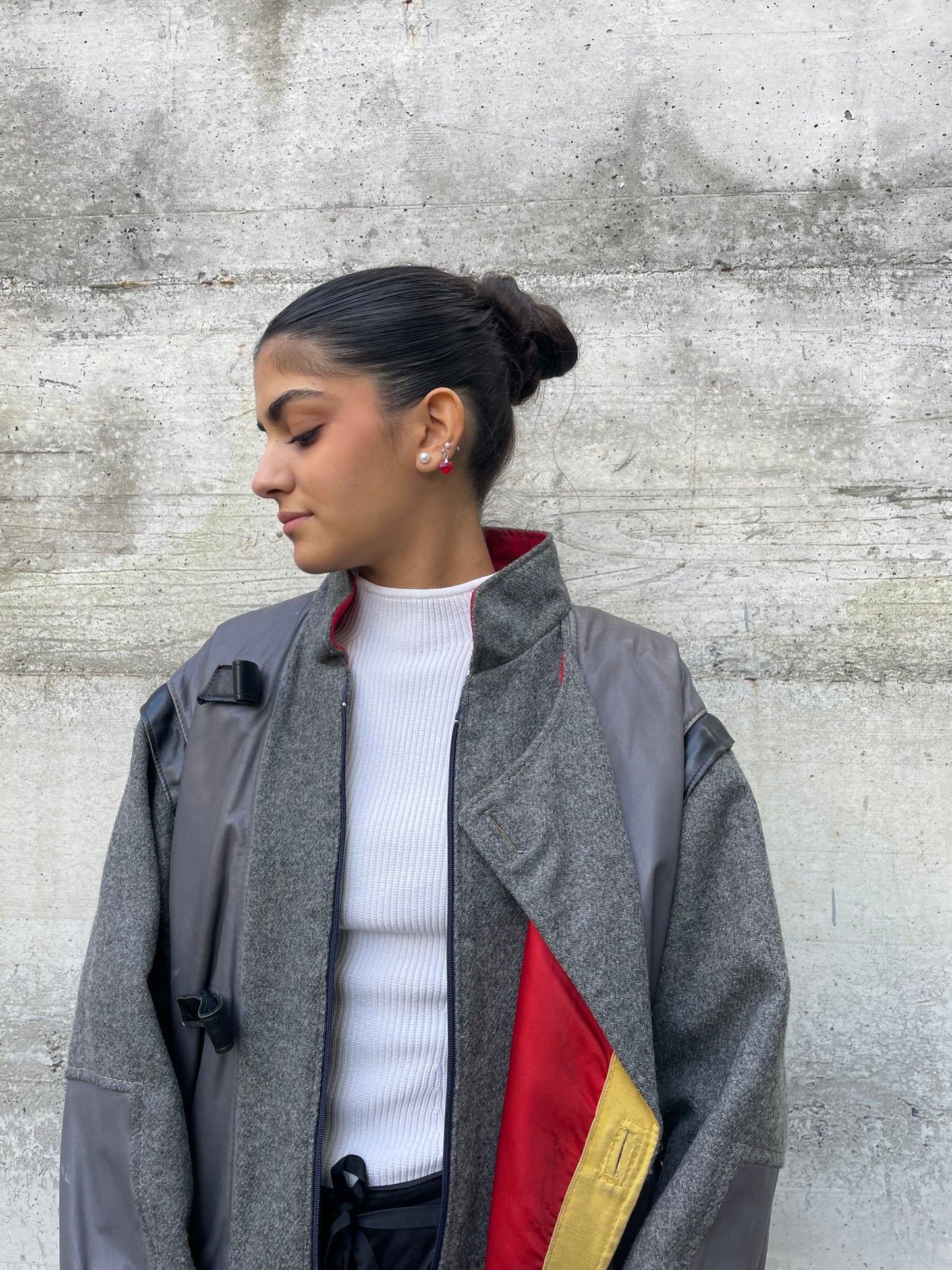 Bomber smanicabile in vera pelle e lana, Primigi 90s