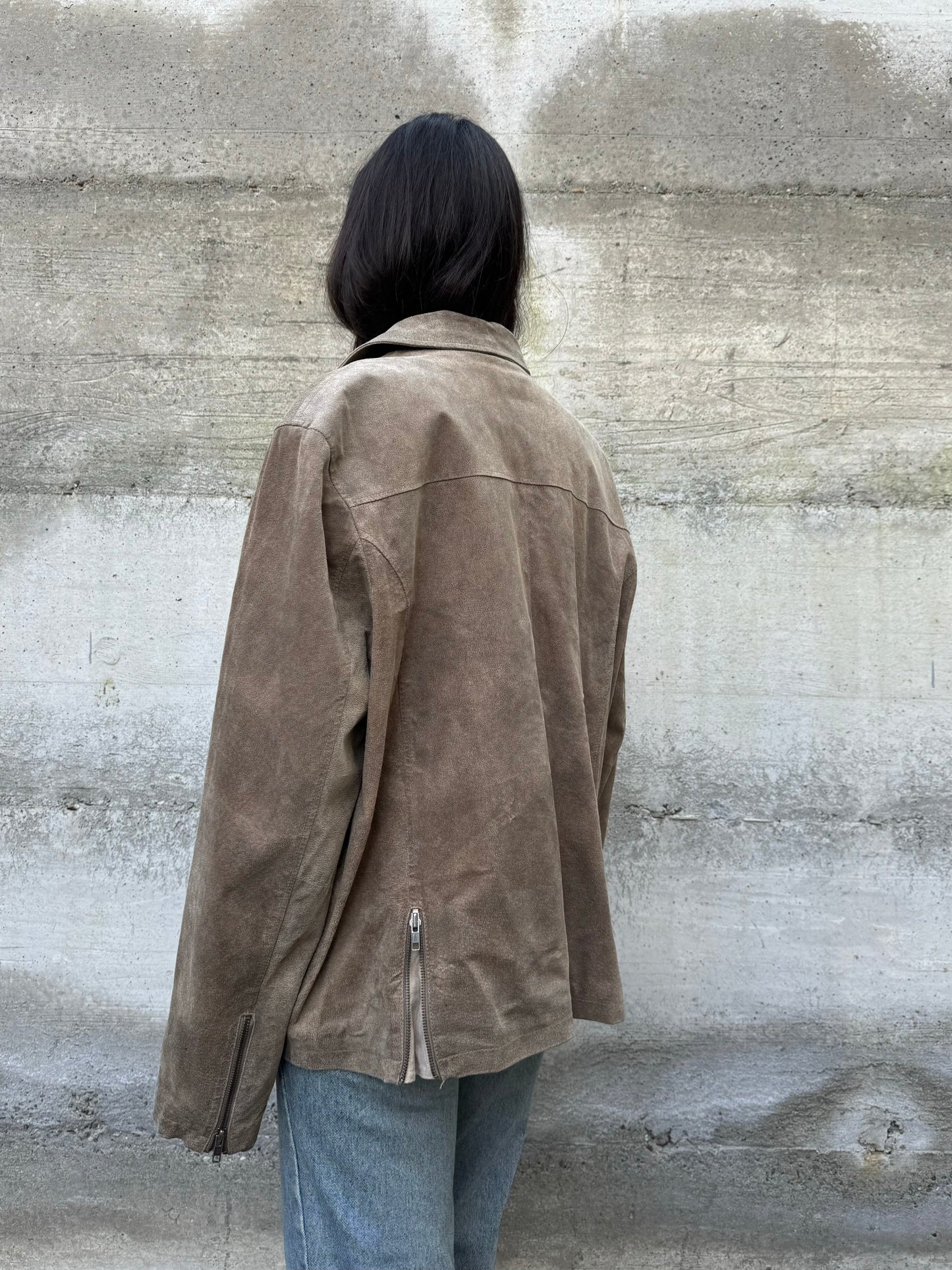 Biker in crosta di nappa beige effetto used