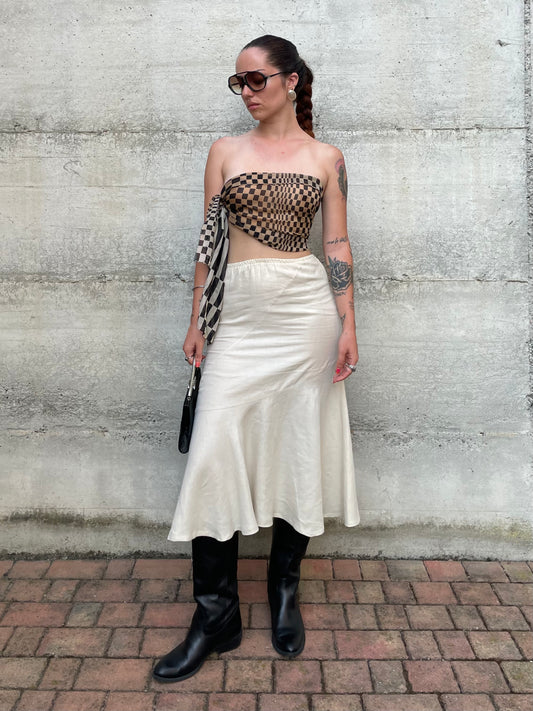 Gonna Y2K midi burro 100% lino, sartoriale Made in Italy, taglia 40it