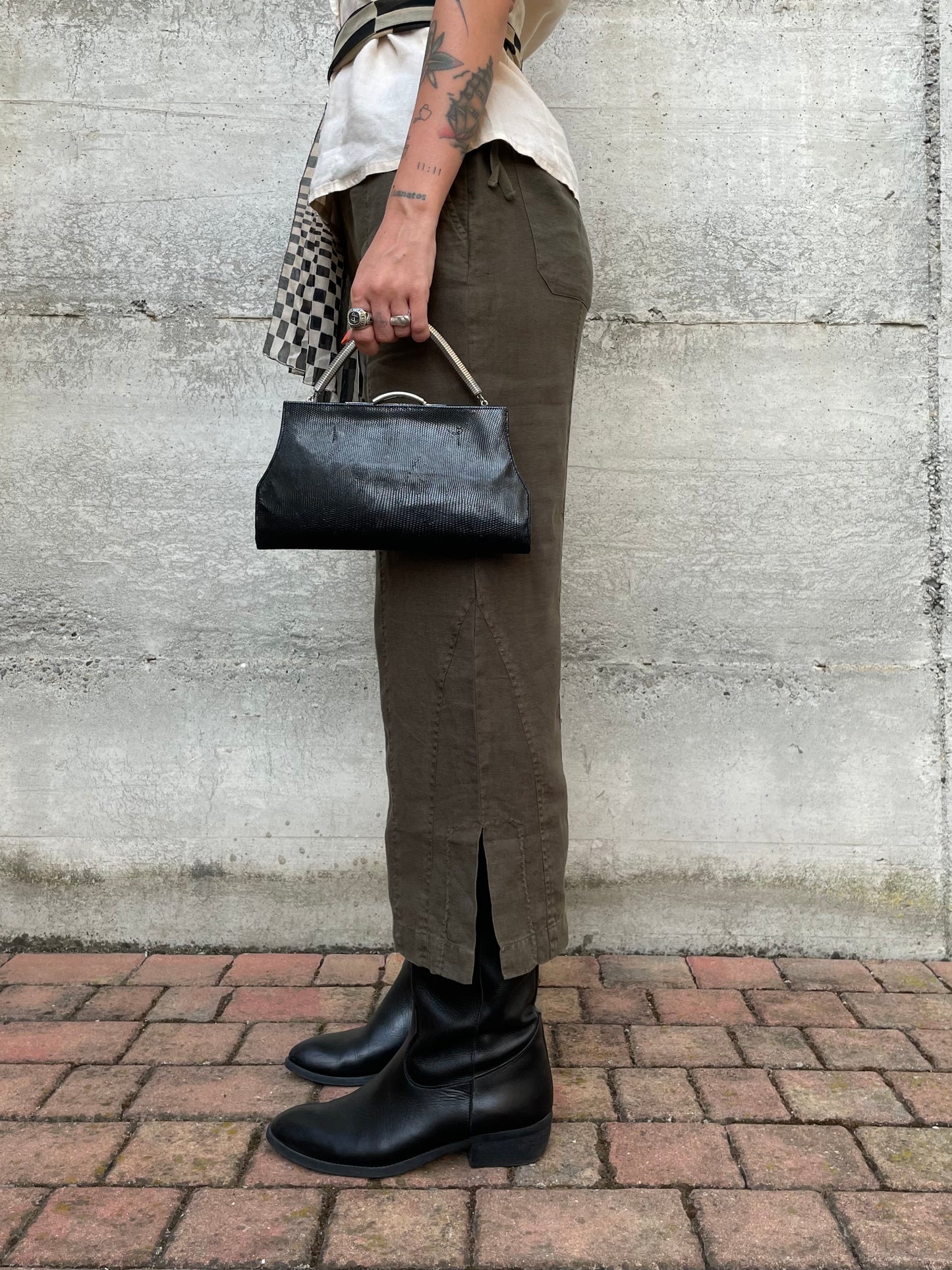 Pantalone capri ampio verde oliva 100% lino, Conte of Florence, taglia 42it