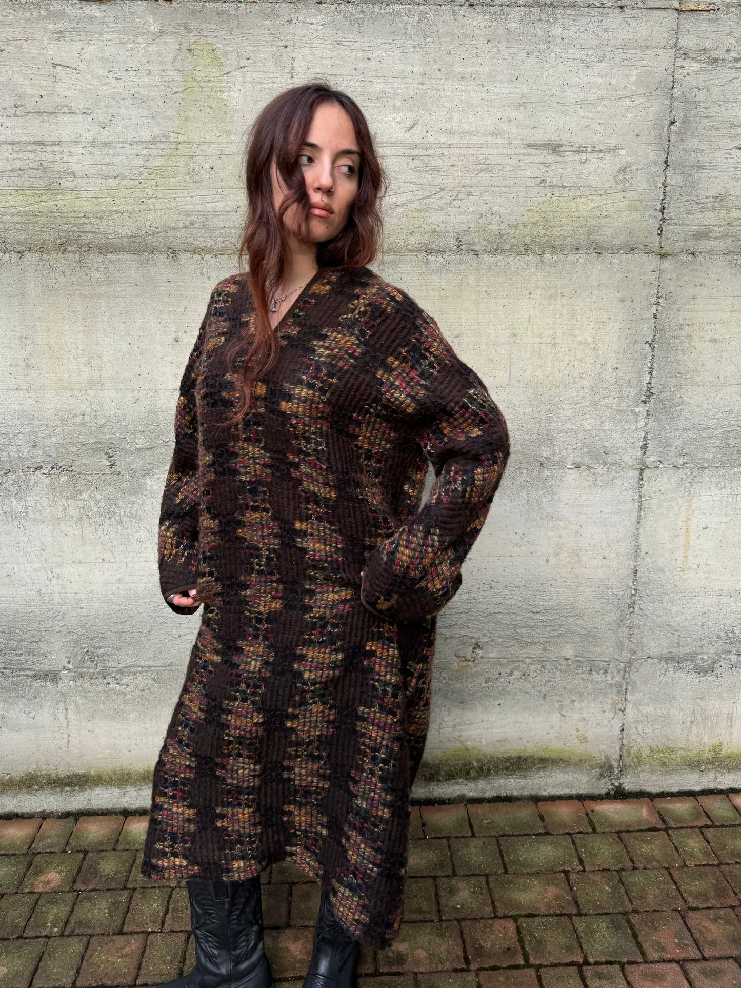 Maxi abito midi a tunica sartoriale in lana