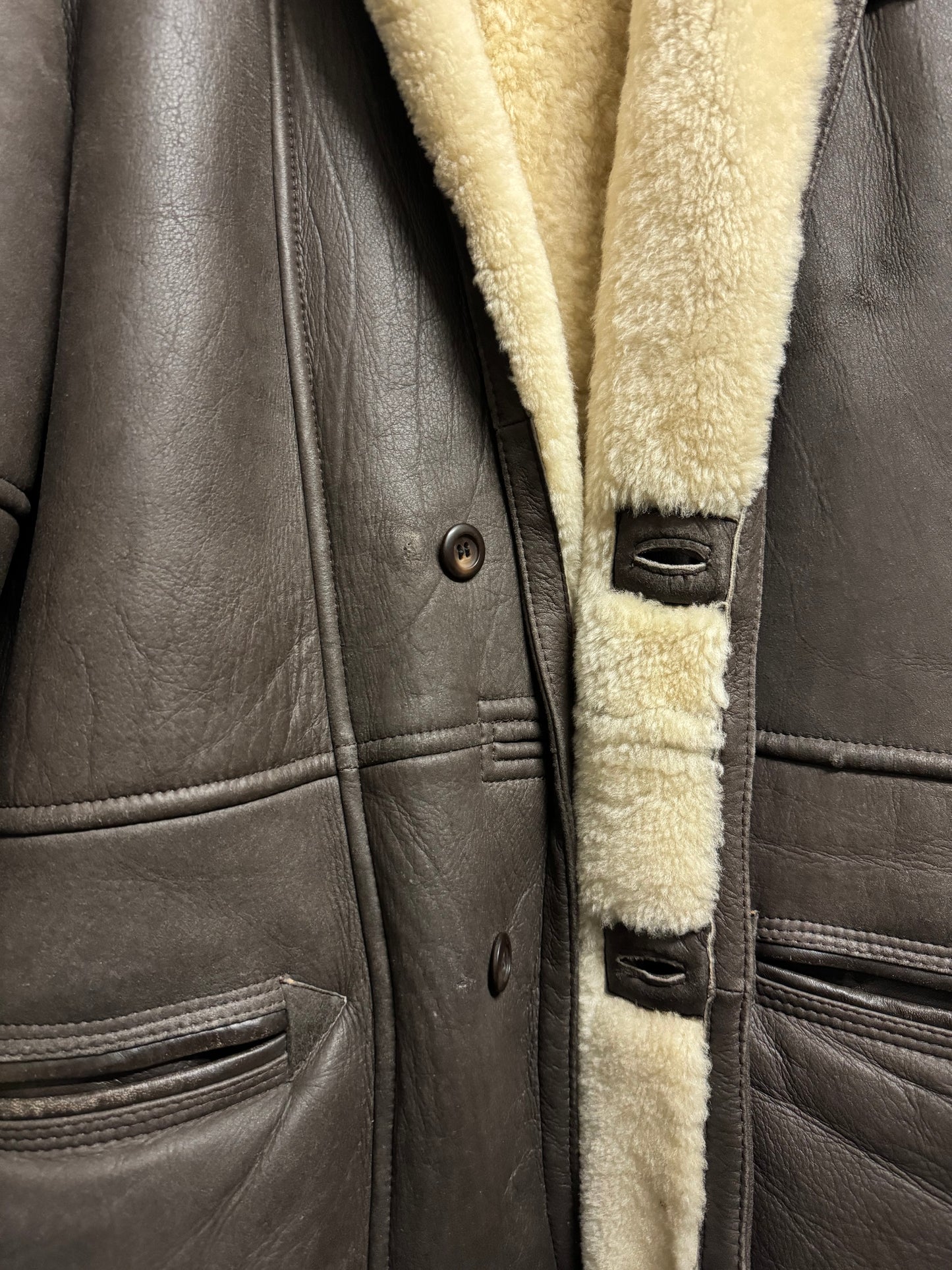 Montone originale Shearling in pelle testa di moro, taglia M uomo