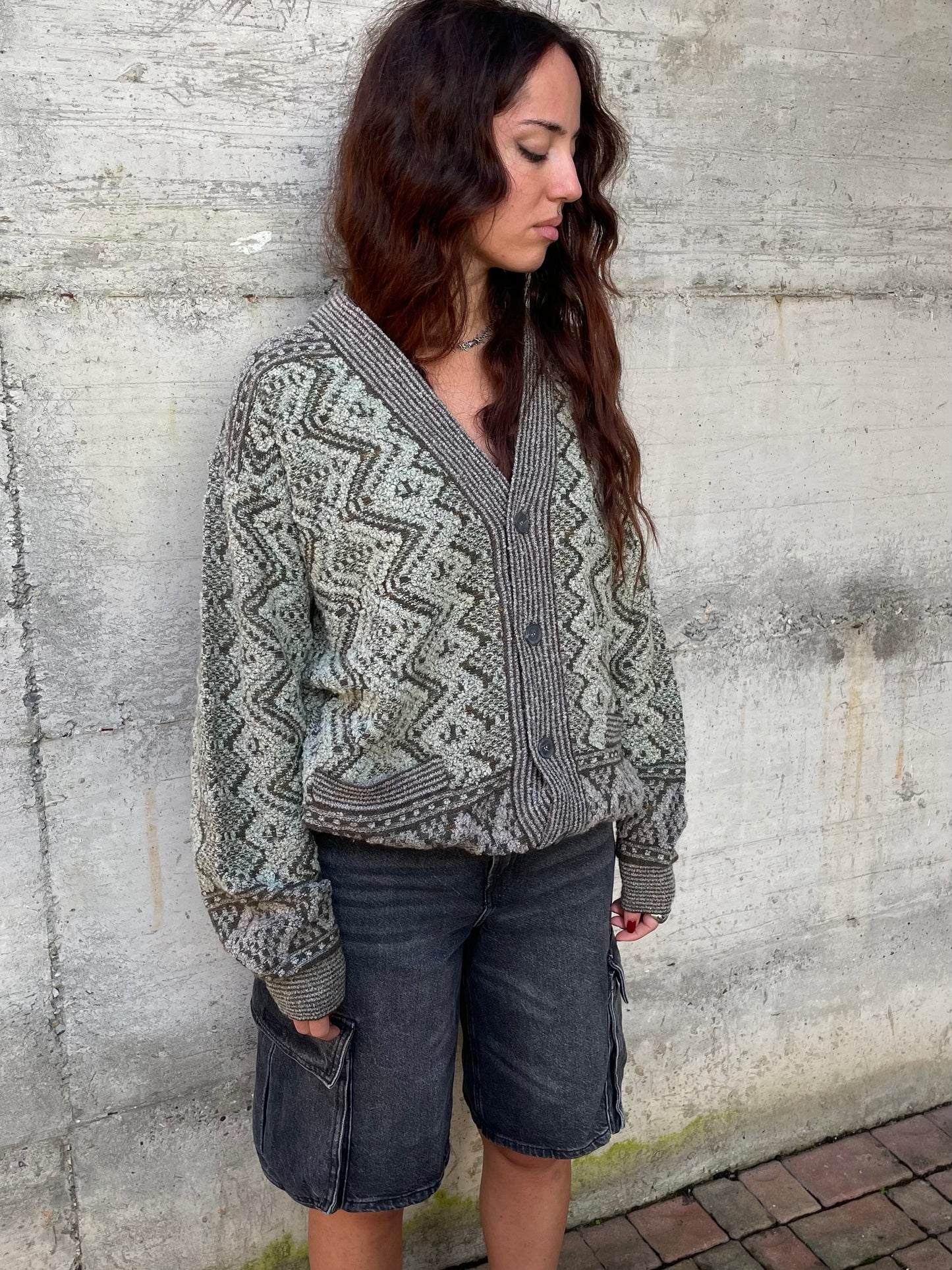 Maxi cardigan fantasia misto lana vergine e mohair - taglia unica