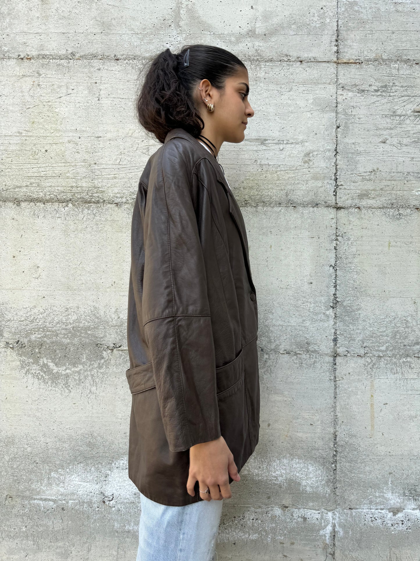 Giacca 80s donna cioccolato in vera pelle nappata