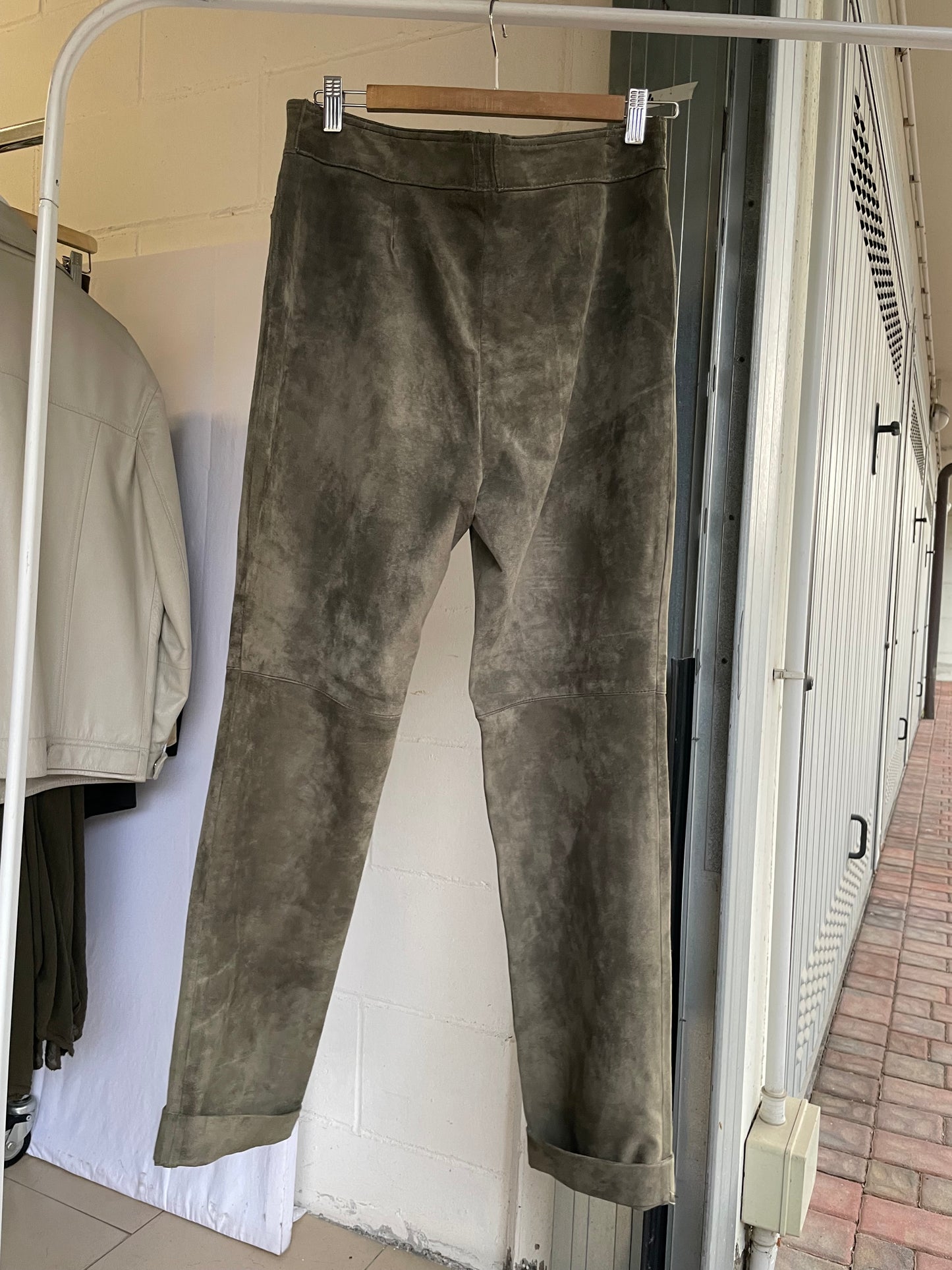 Pantalone skinny a vita alta suede, verde oliva - taglia XS/S