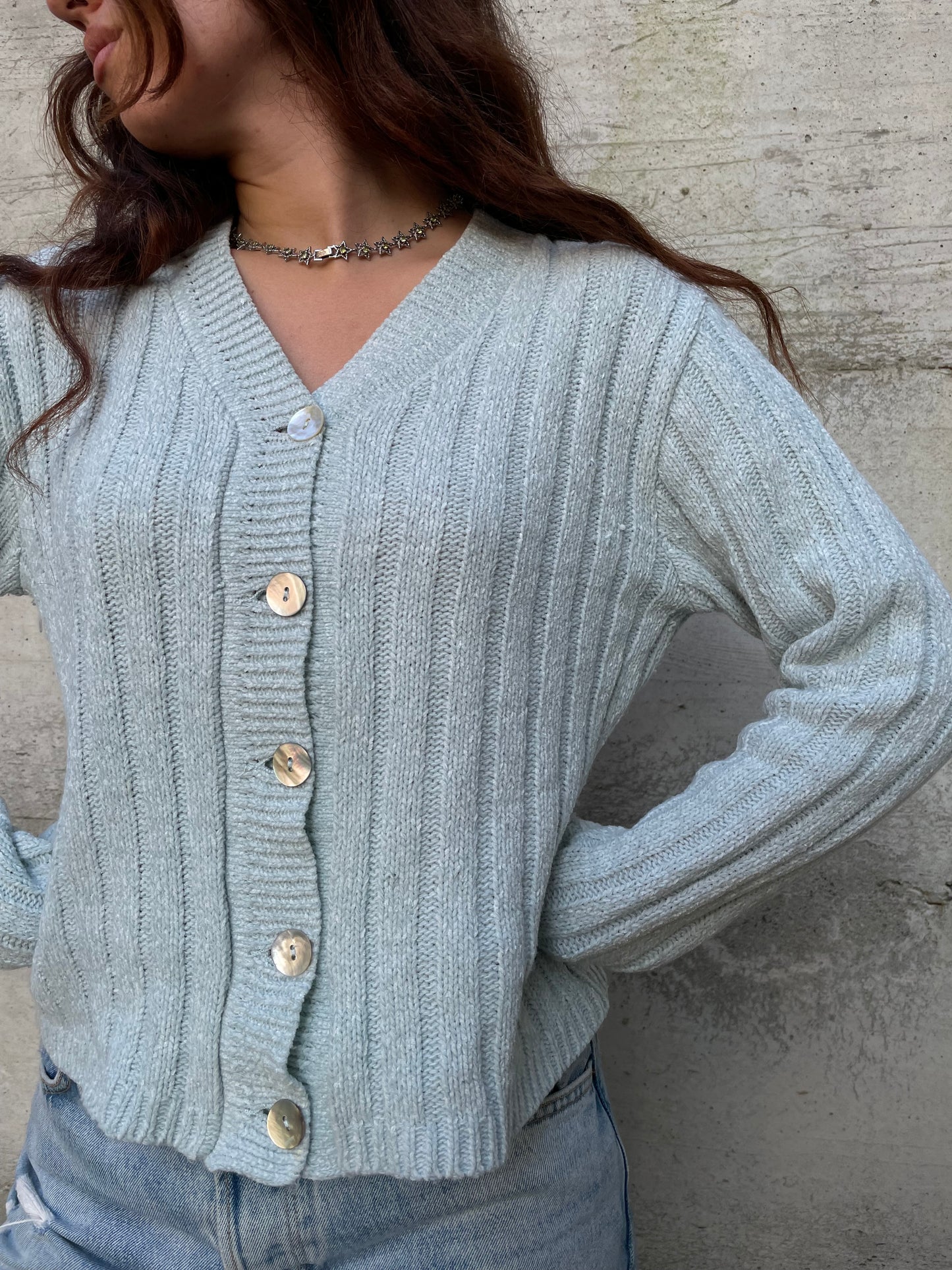 Cardigan turchese 85% lana 15% viscosa - taglia M