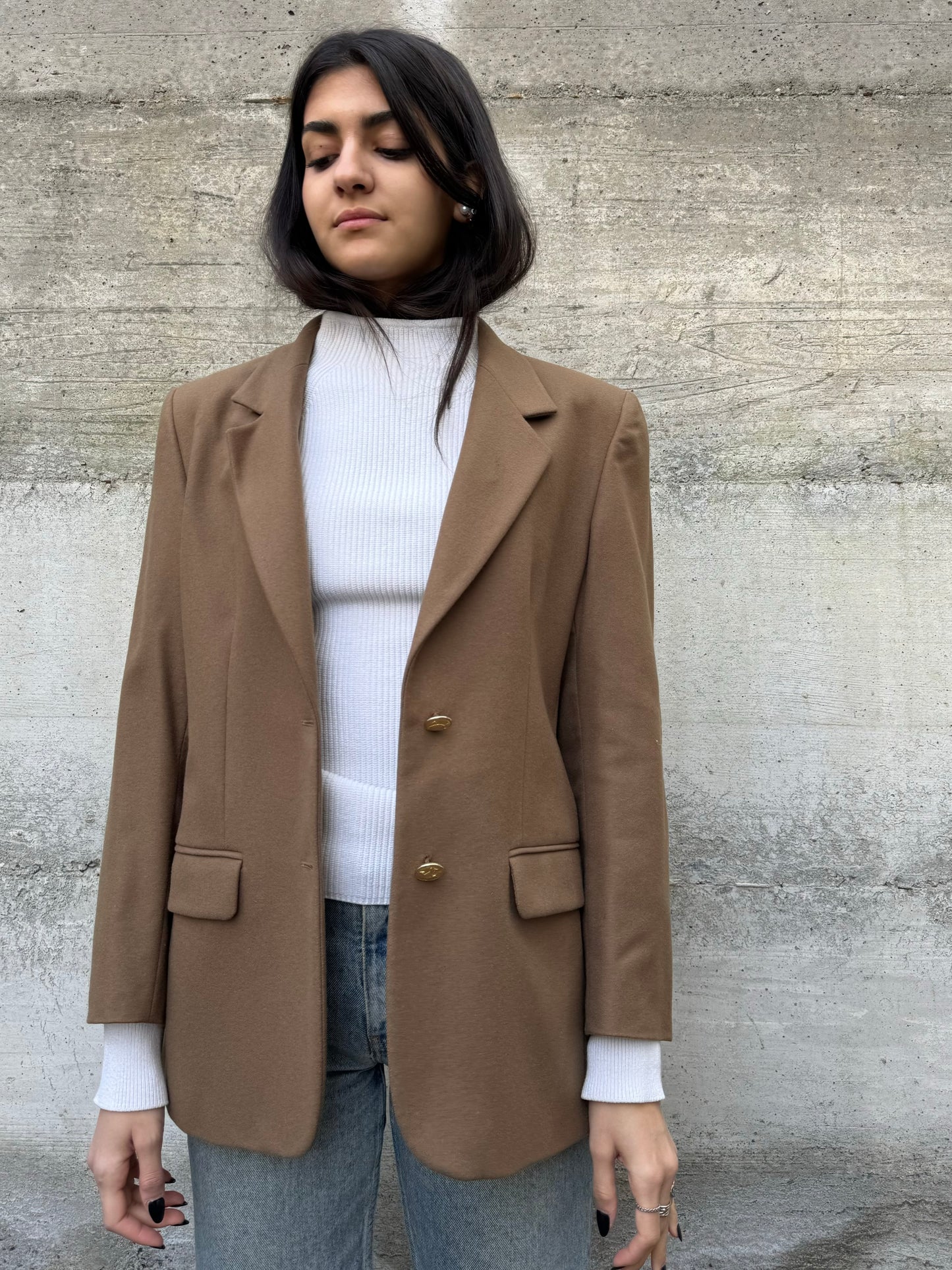 Blazer sartoriale donna in misto lana e cashmere con bottoni dorati