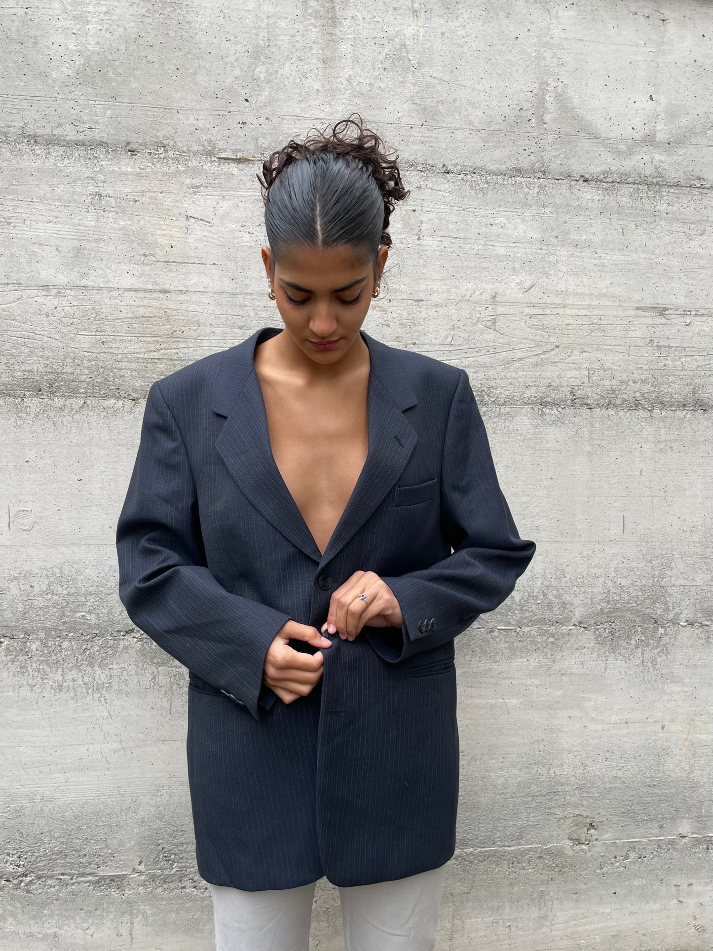 Blazer sartoriale blu navy gessato - taglia S uomo