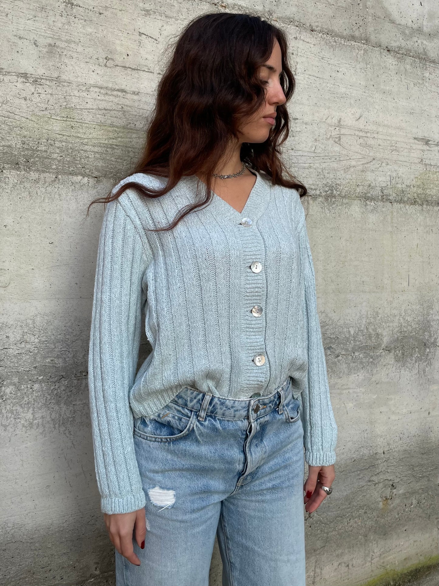 Cardigan turchese 85% lana 15% viscosa - taglia M