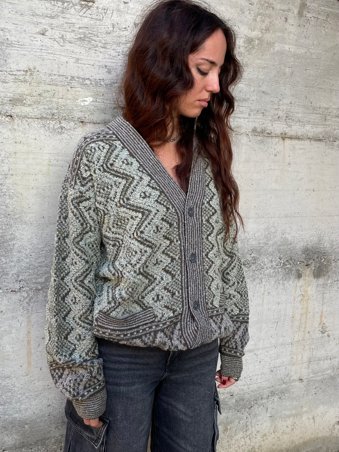 Maxi cardigan fantasia misto lana vergine e mohair - taglia unica