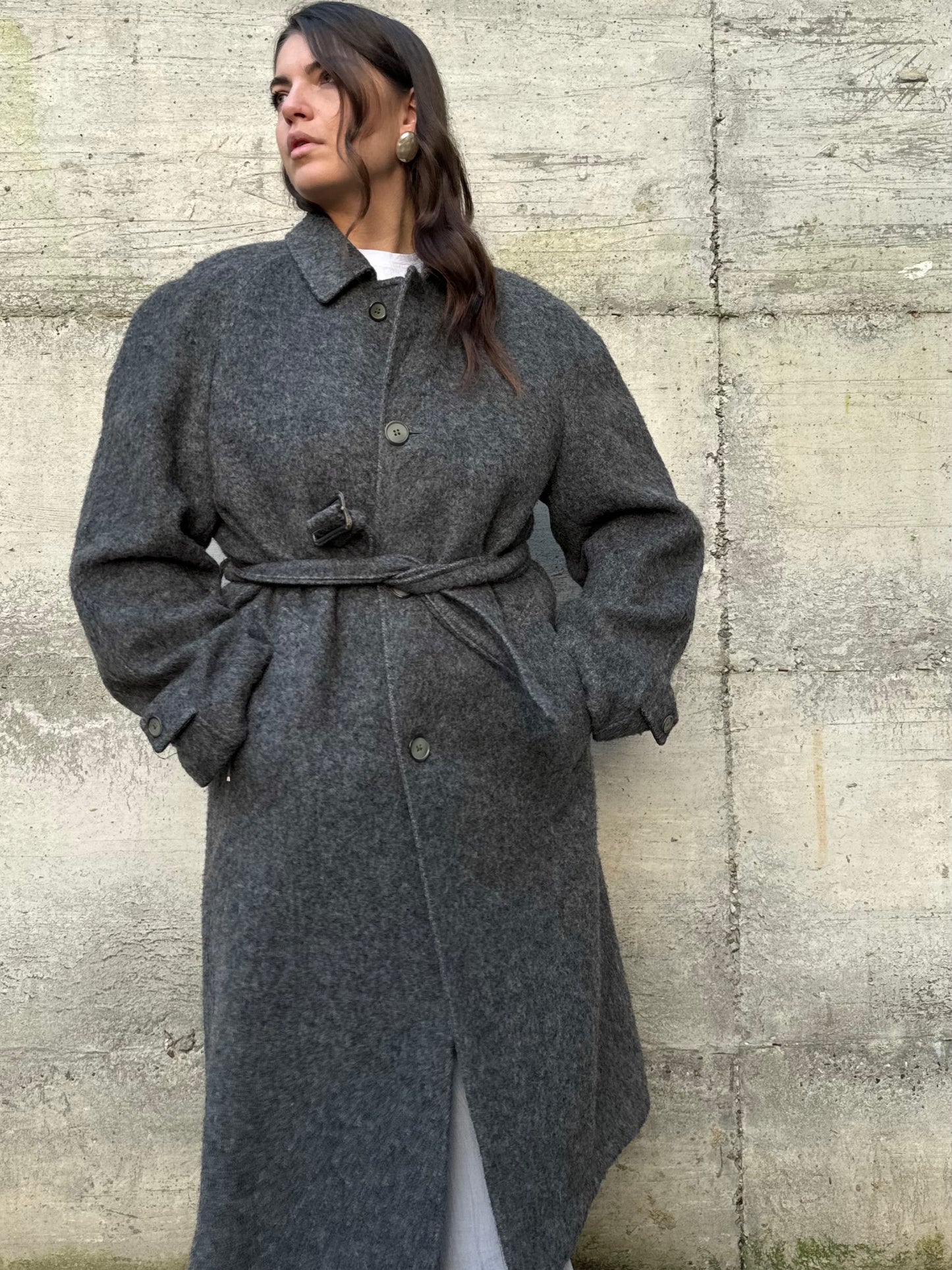 Cappotto lungo sartoriale grigio in misto lana e alpaca