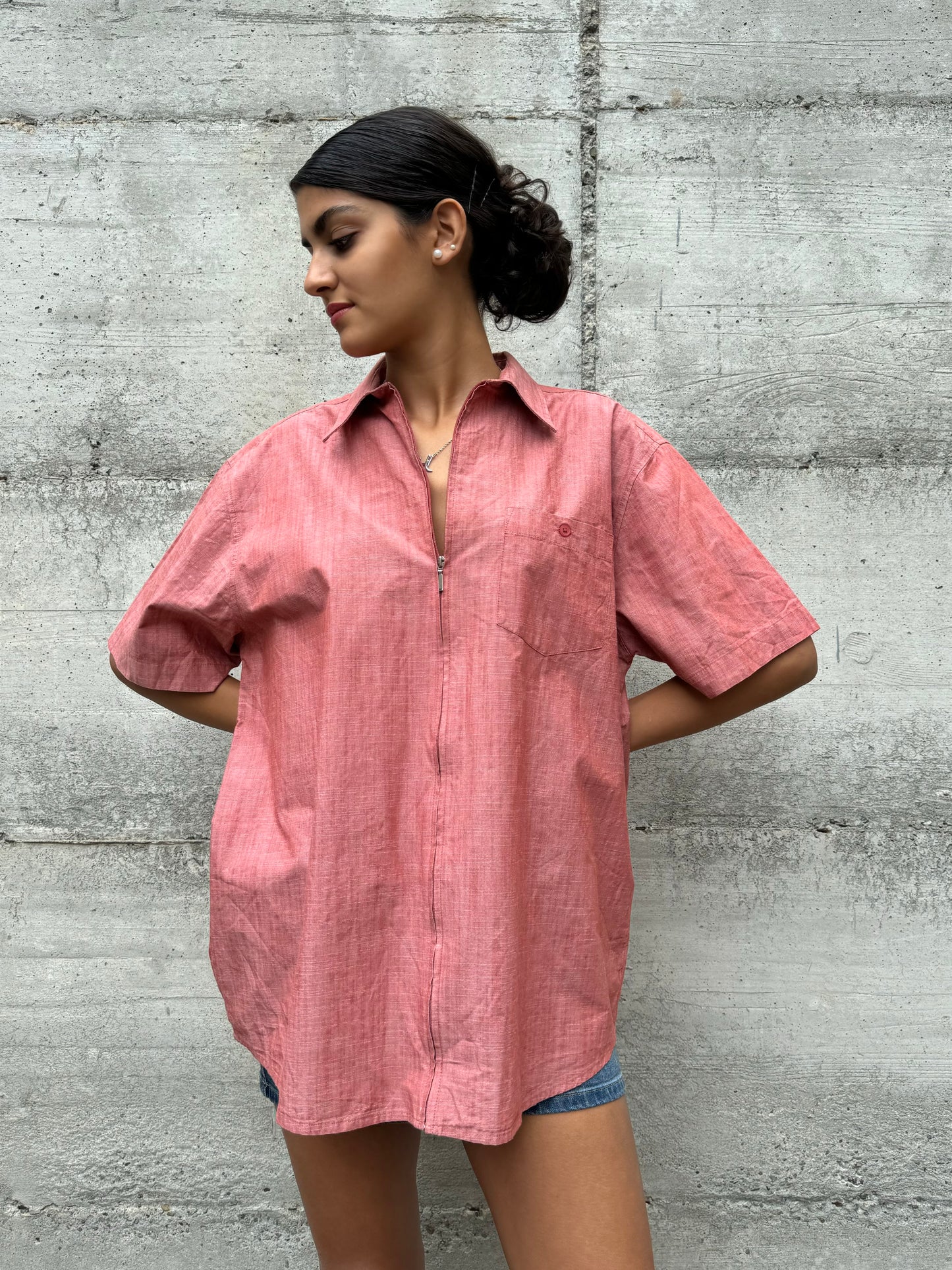 Camicia 90s con cerniera rosso melange