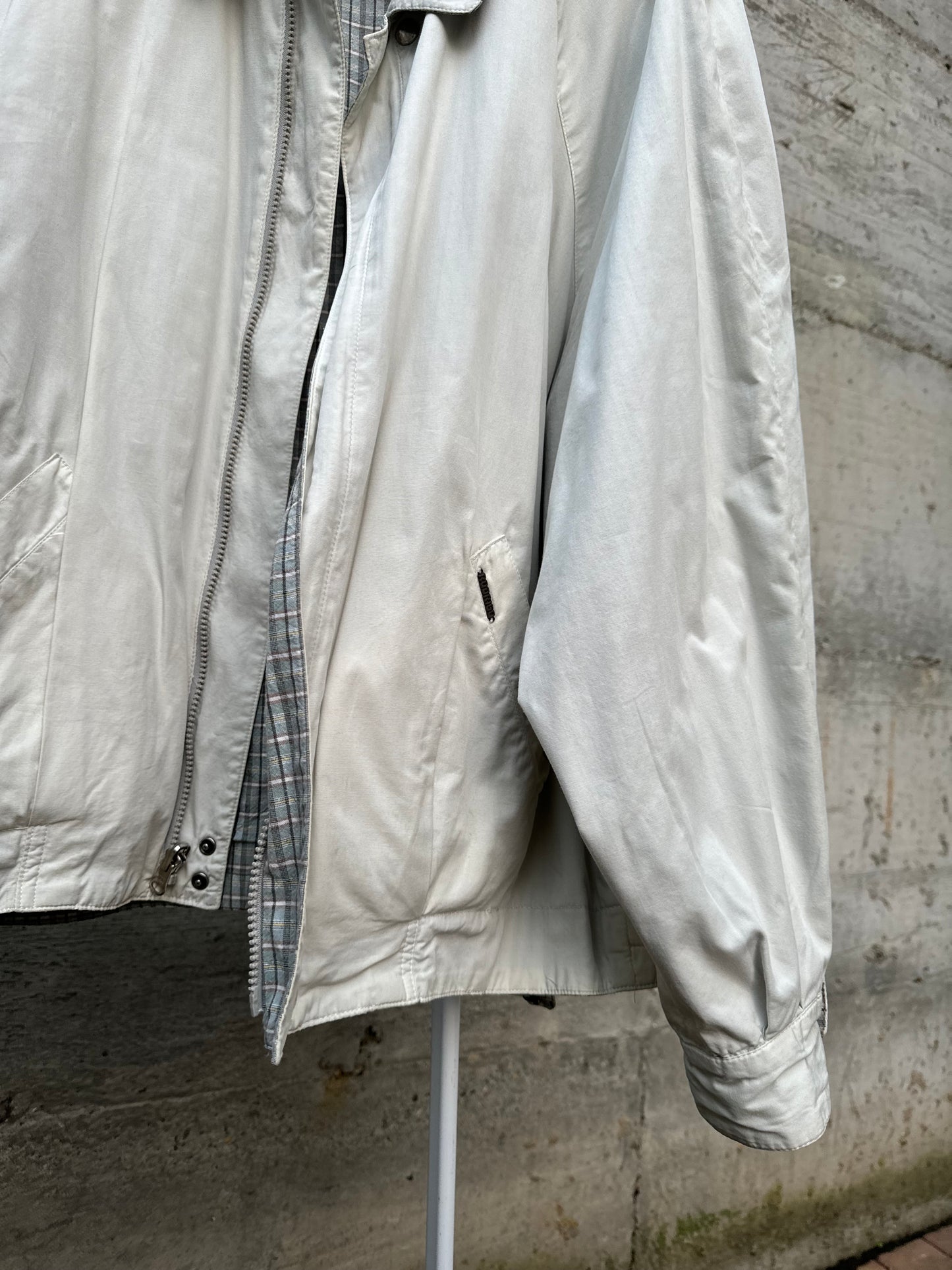 Bomber reversibile ghiaccio in 100% cotone, lato interno tartan sui toni del turchese