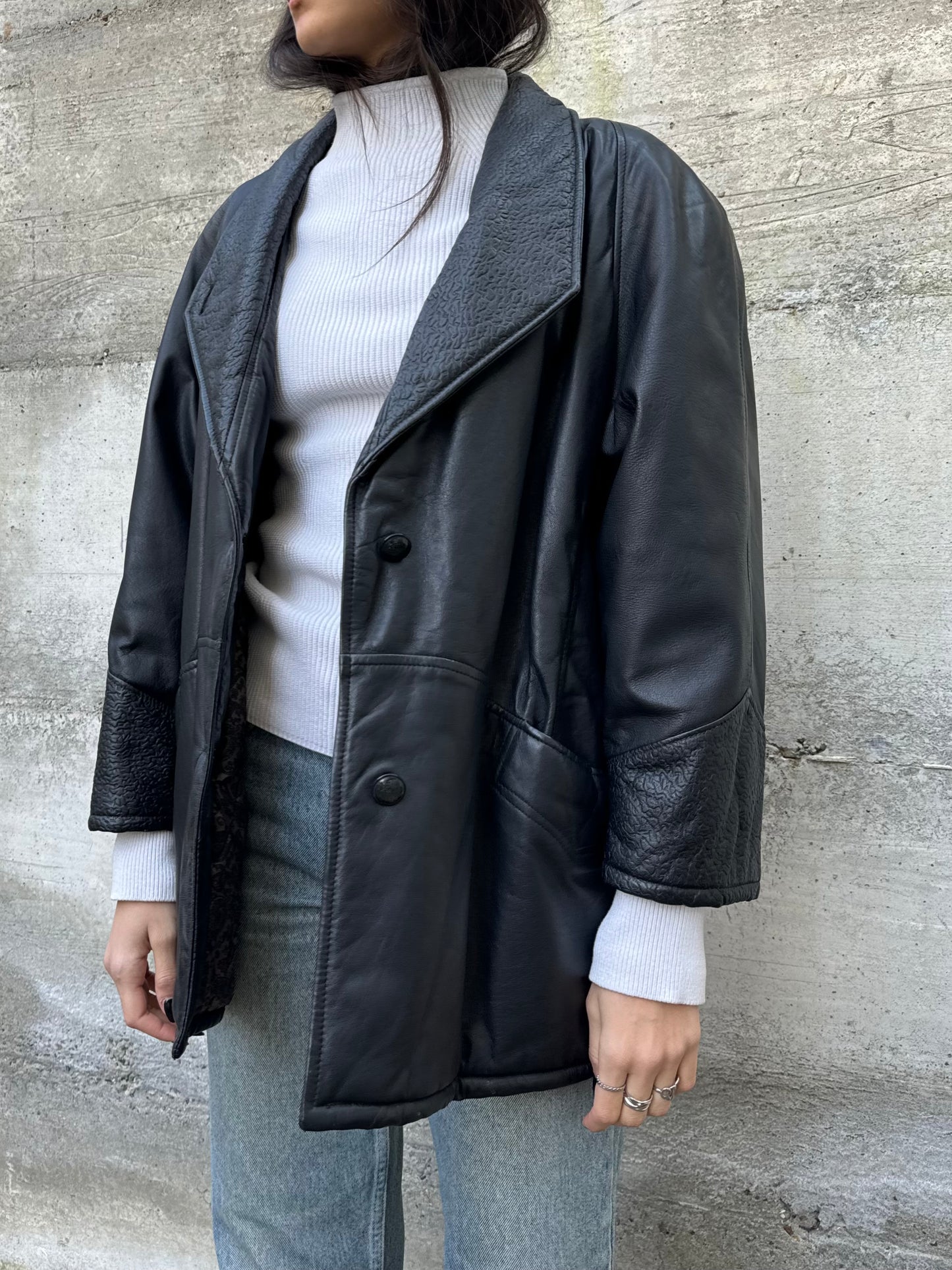 Giacca donna 80s in vera pelle nappata con dettagli lavorati