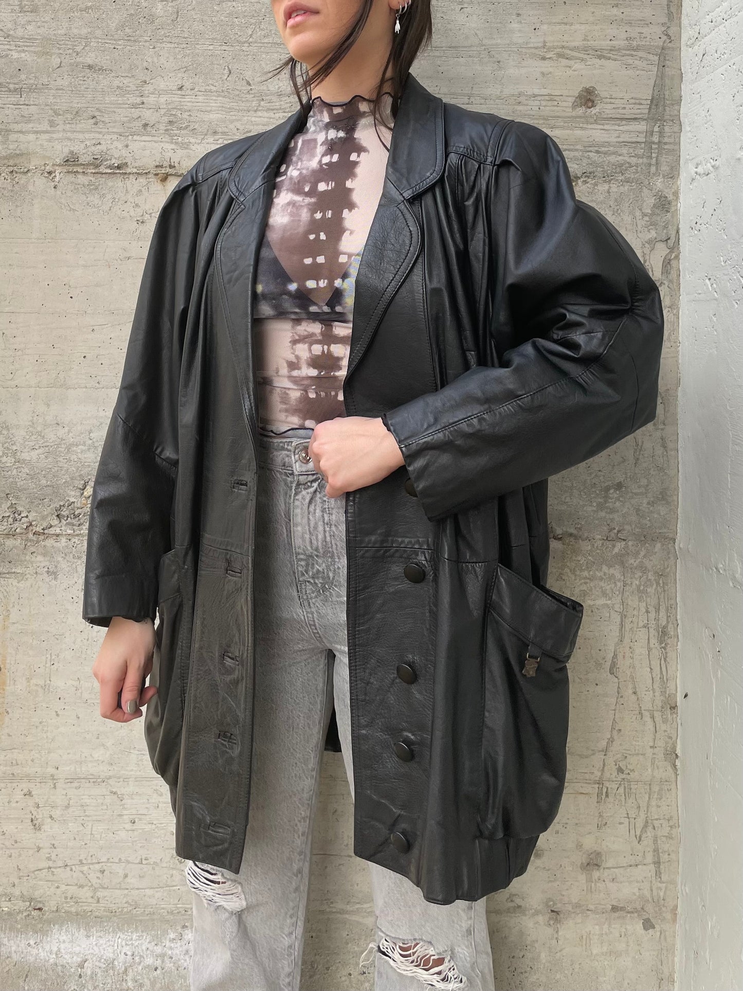 Giacca 80s vera pelle nera