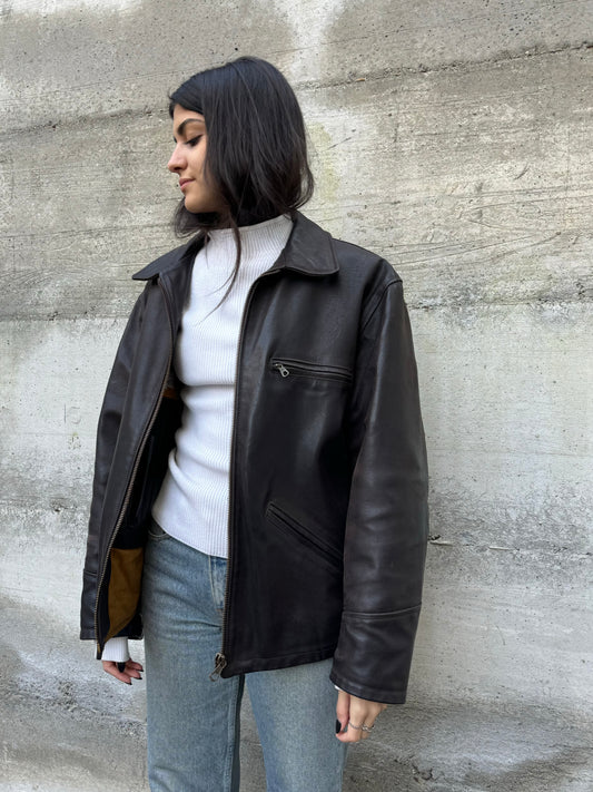 Biker liscio in cuoio testa di moro