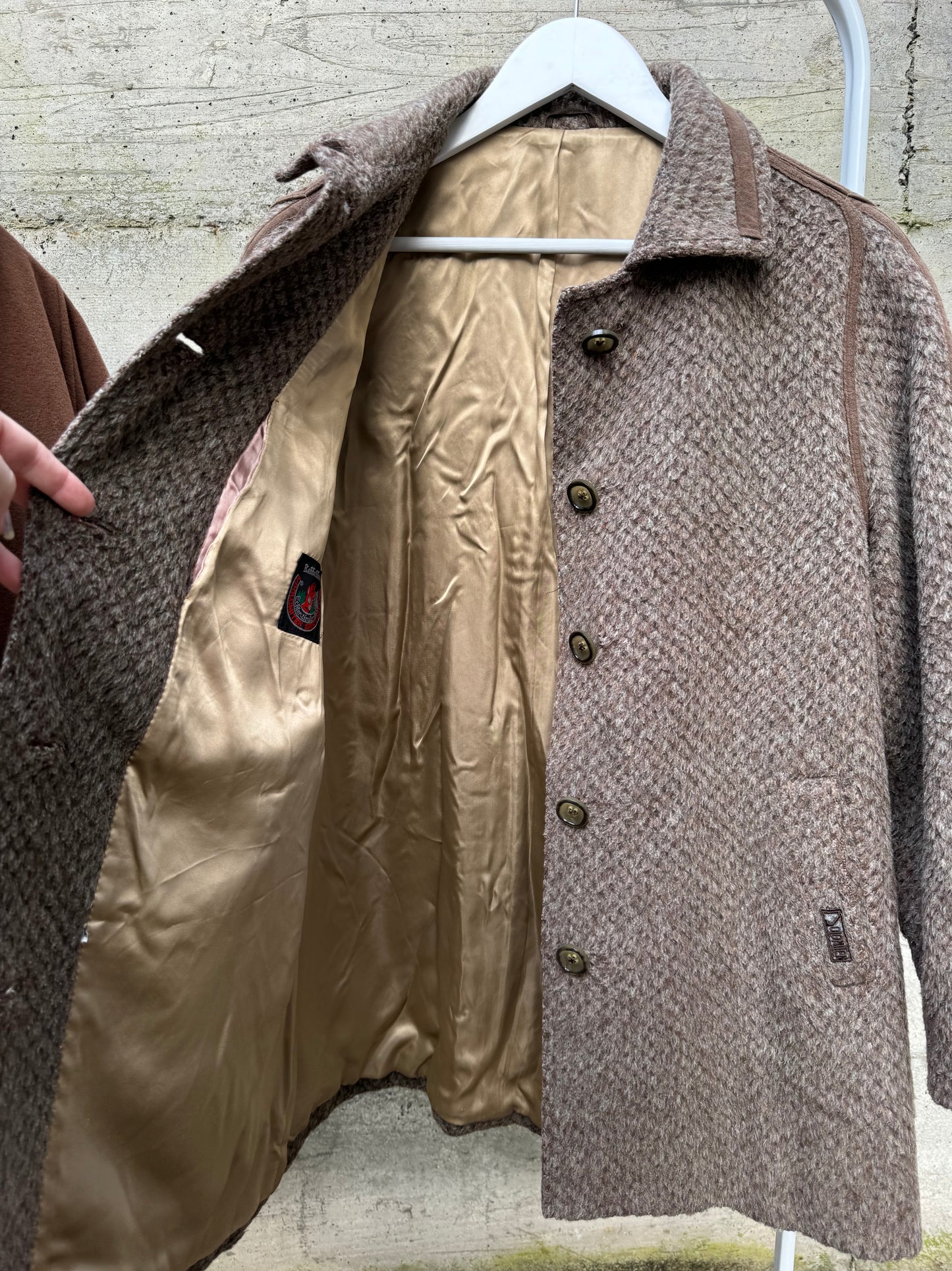 Cappottino Loden spigato color fango, misto lana e alpaca