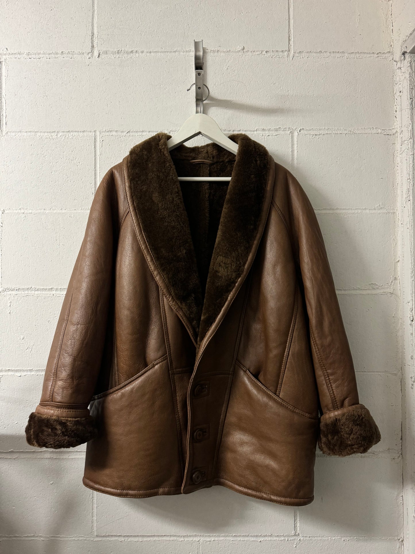 Montone Shearling cioccolato in nappa, a pelo raso, taglia 48it uomo (S/M)