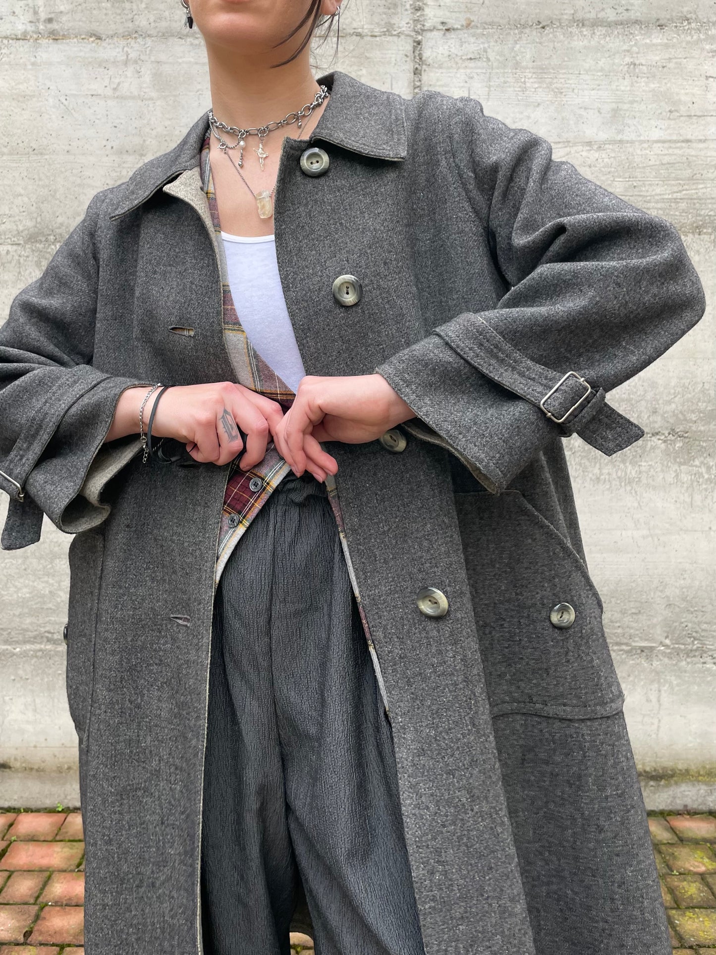 Spolverino mezza stagione lana cotta grigio - M