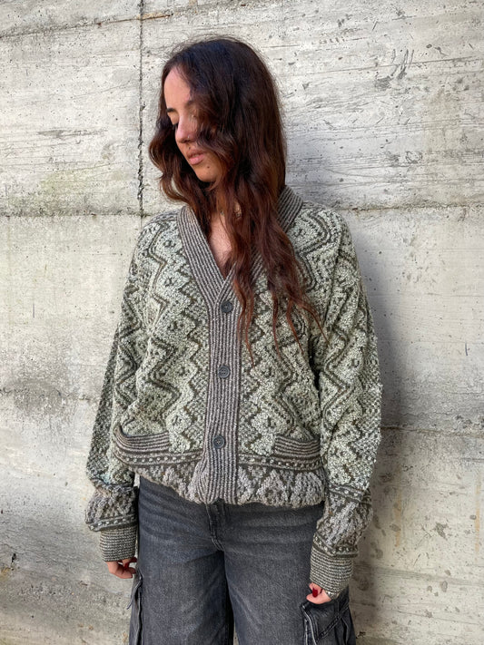 Maxi cardigan fantasia misto lana vergine e mohair - taglia unica