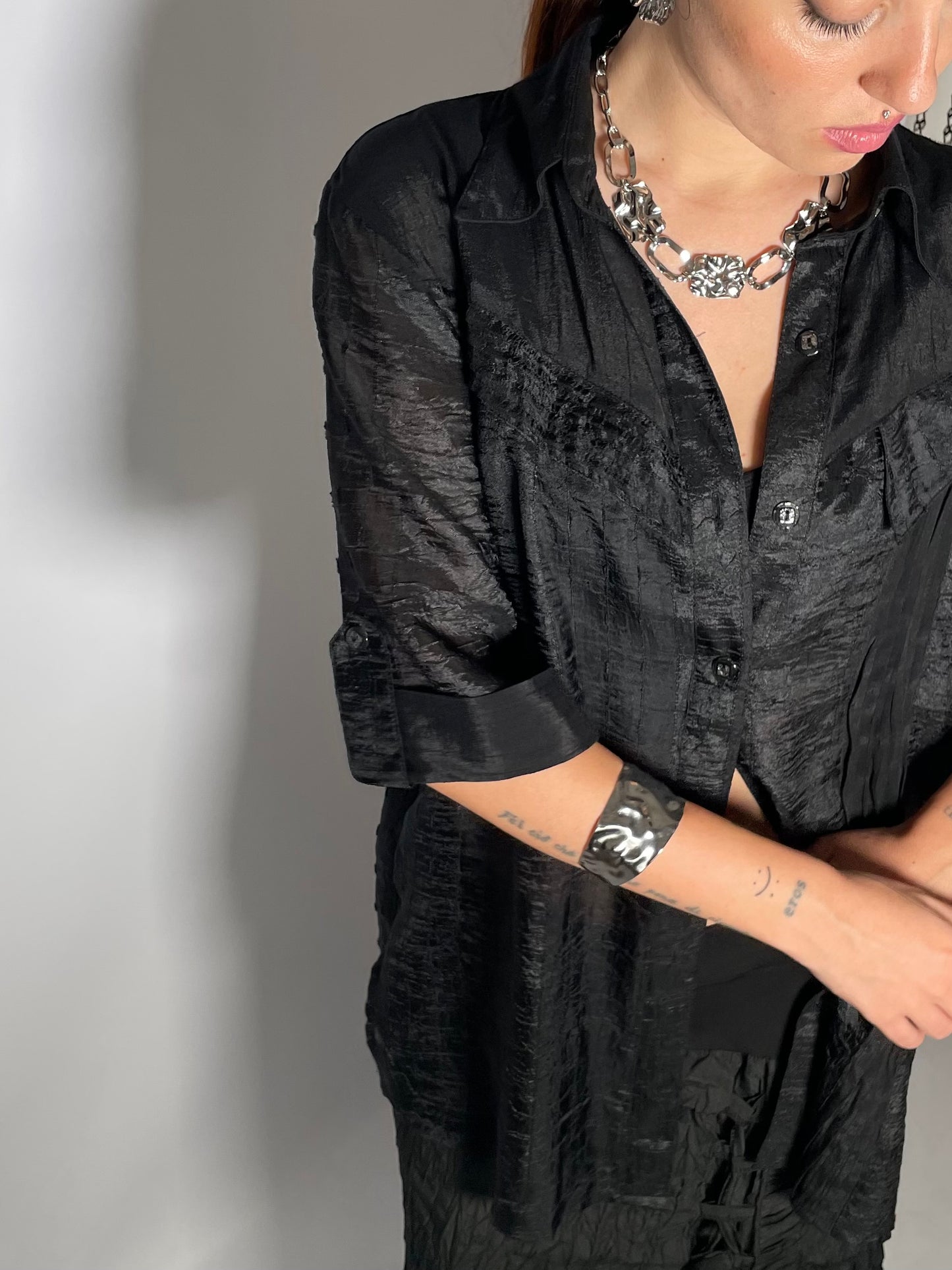 Maxi camicia sheer nera 100% viscosa - taglia unica