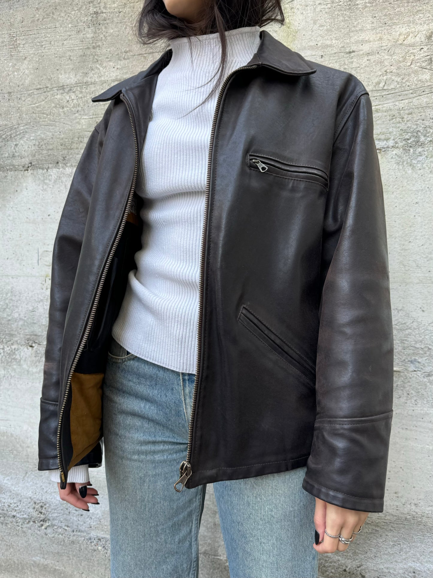 Biker liscio in cuoio testa di moro