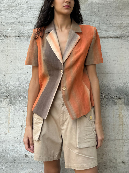 Blazer a manica corta sartoriale in misto lino e cotone