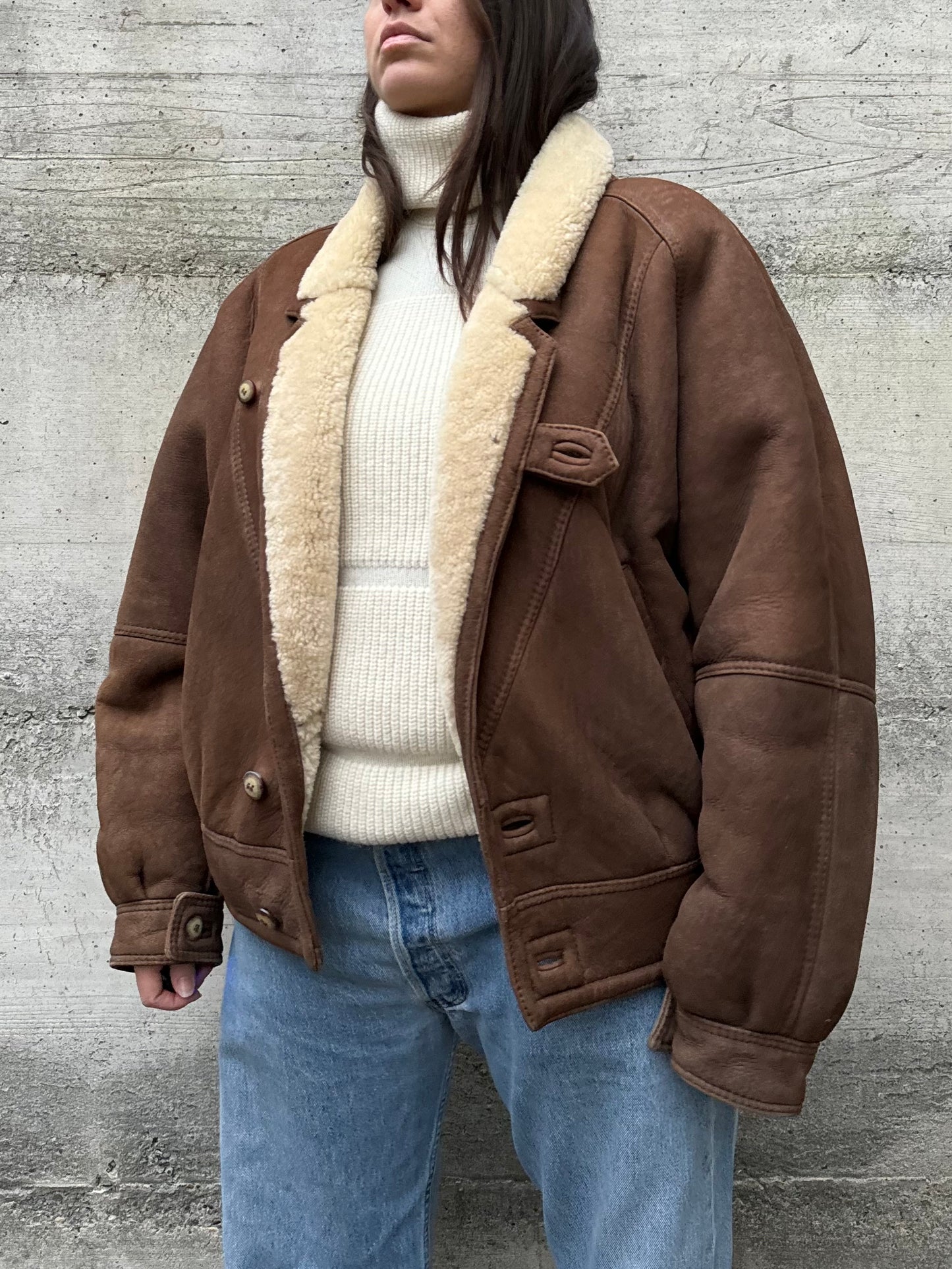 Bomber aviator Shearling marrone, taglia 48it uomo (S/M)