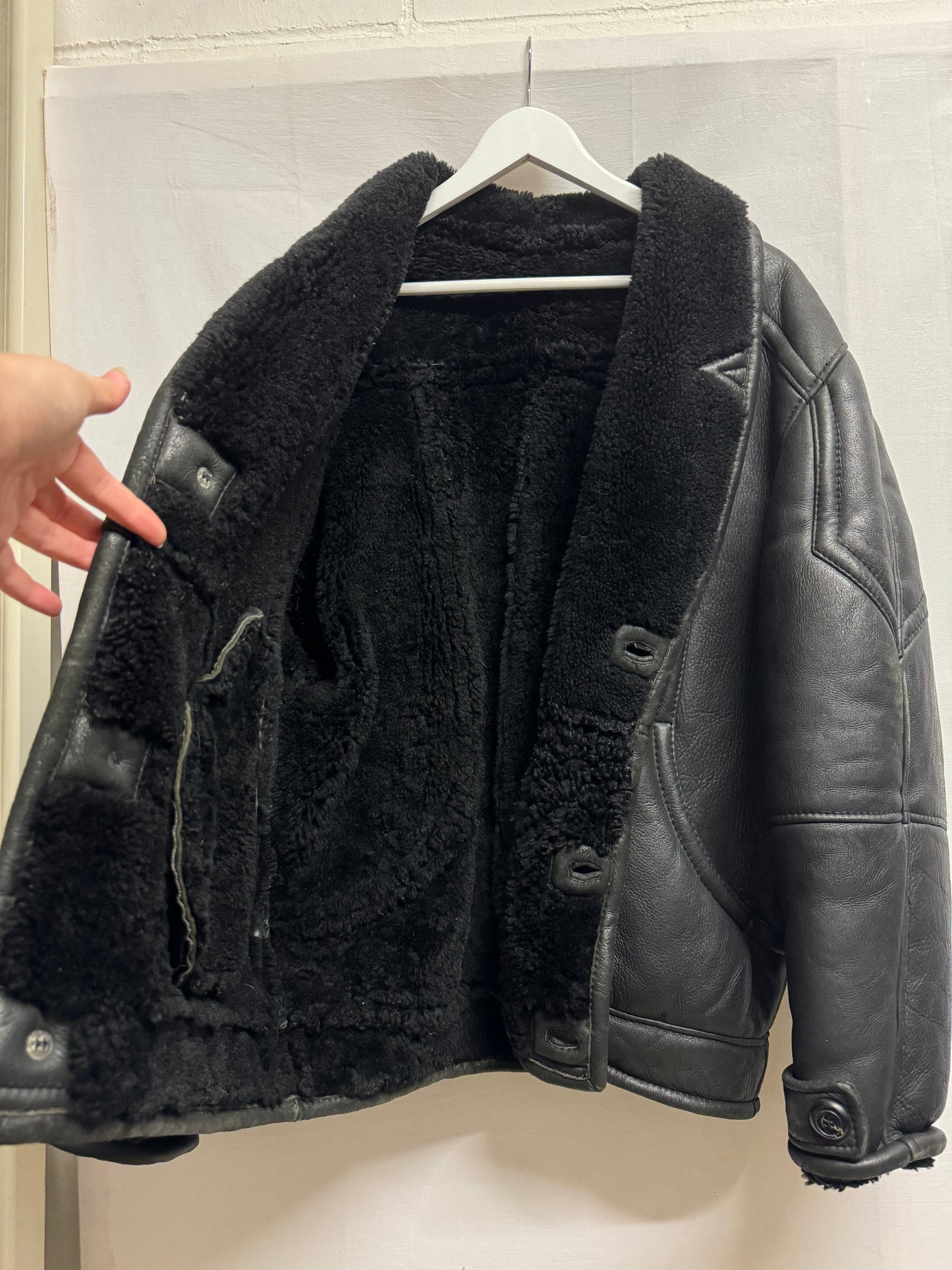 Bomber in montone Shearling nero, taglia 48it uomo