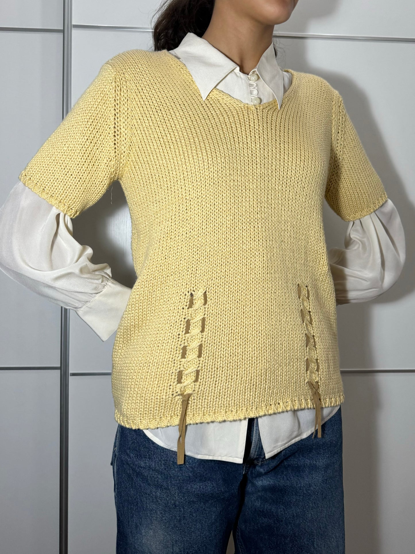 Maglioncino crochet a manica corta in cotone