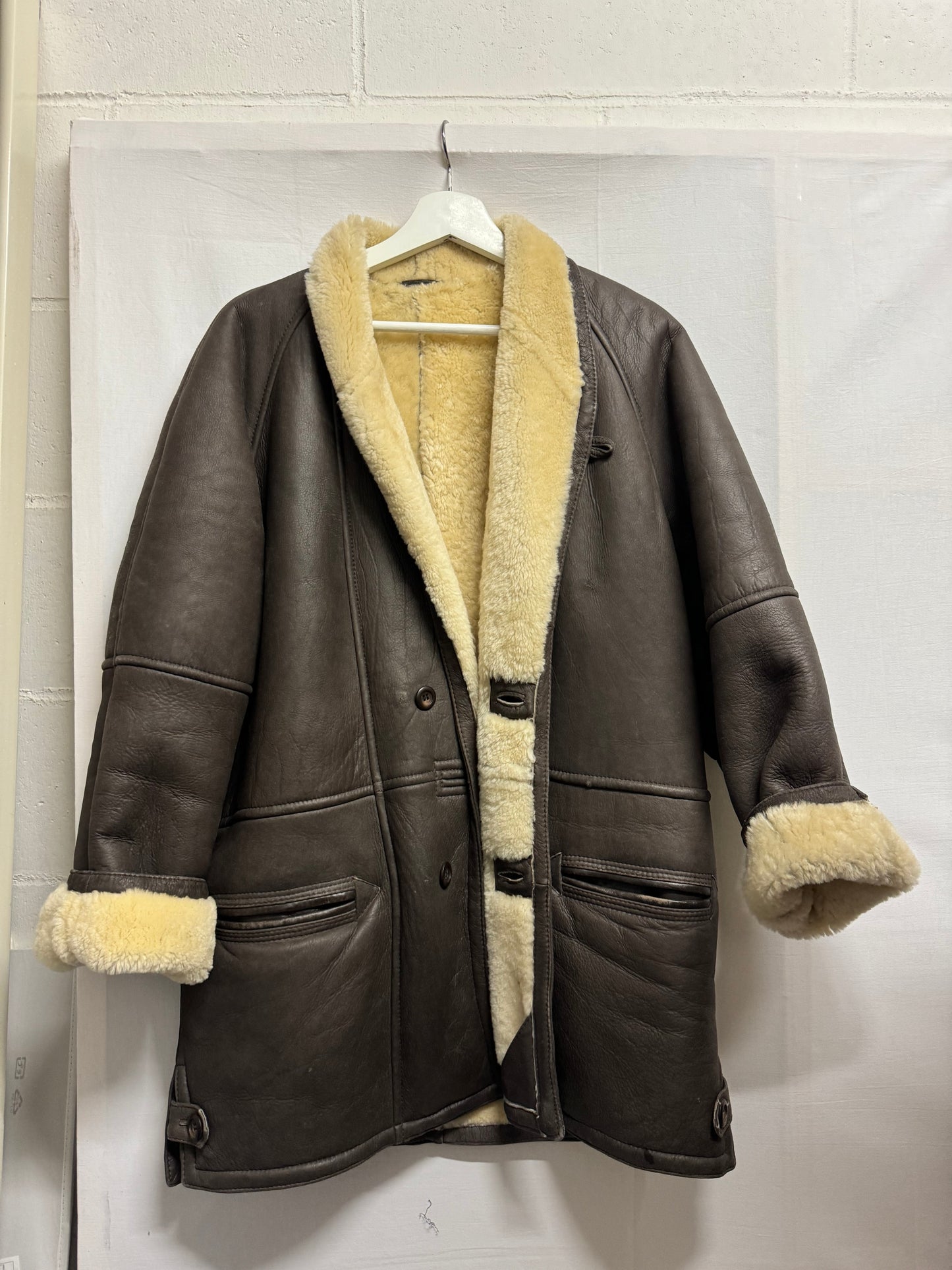 Montone originale Shearling in pelle testa di moro, taglia M uomo