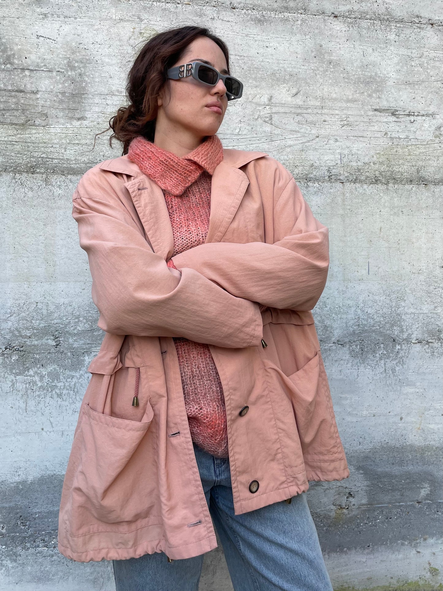 Giacca a vento foderata con coulisse rosa salmone