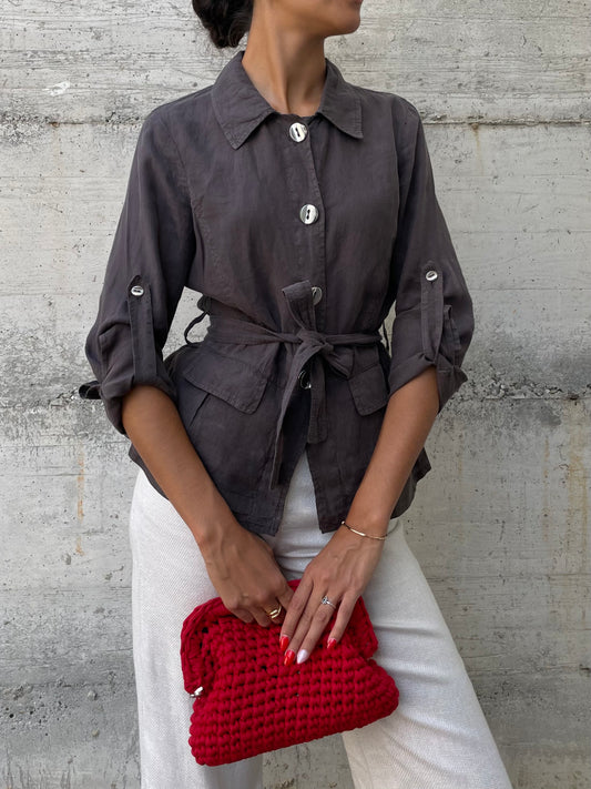 Camicia Marella cargo marrone 100% lino - taglia S/M