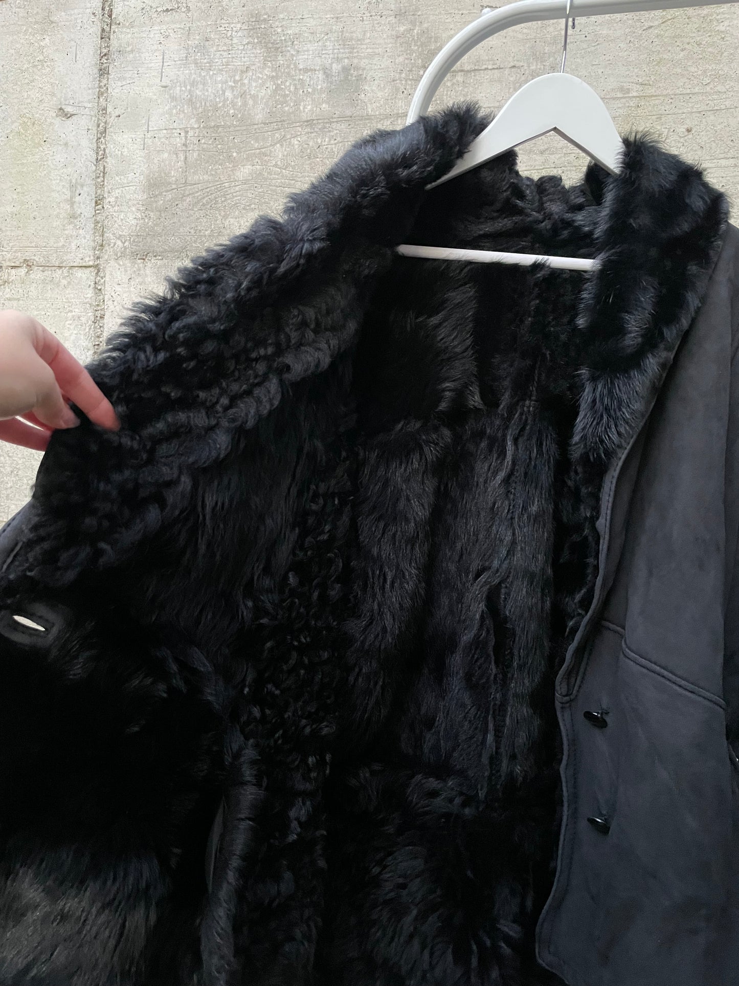 Montone originale Shearling scamosciato nero, taglia 44it donna