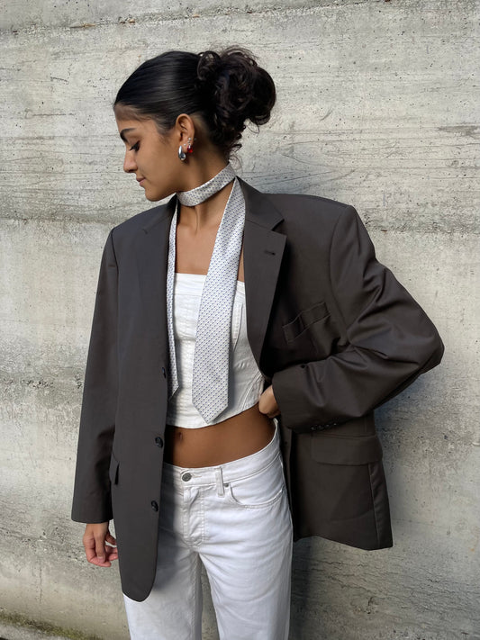 Blazer oversize in fresco lana grigio/marrone, taglia M uomo