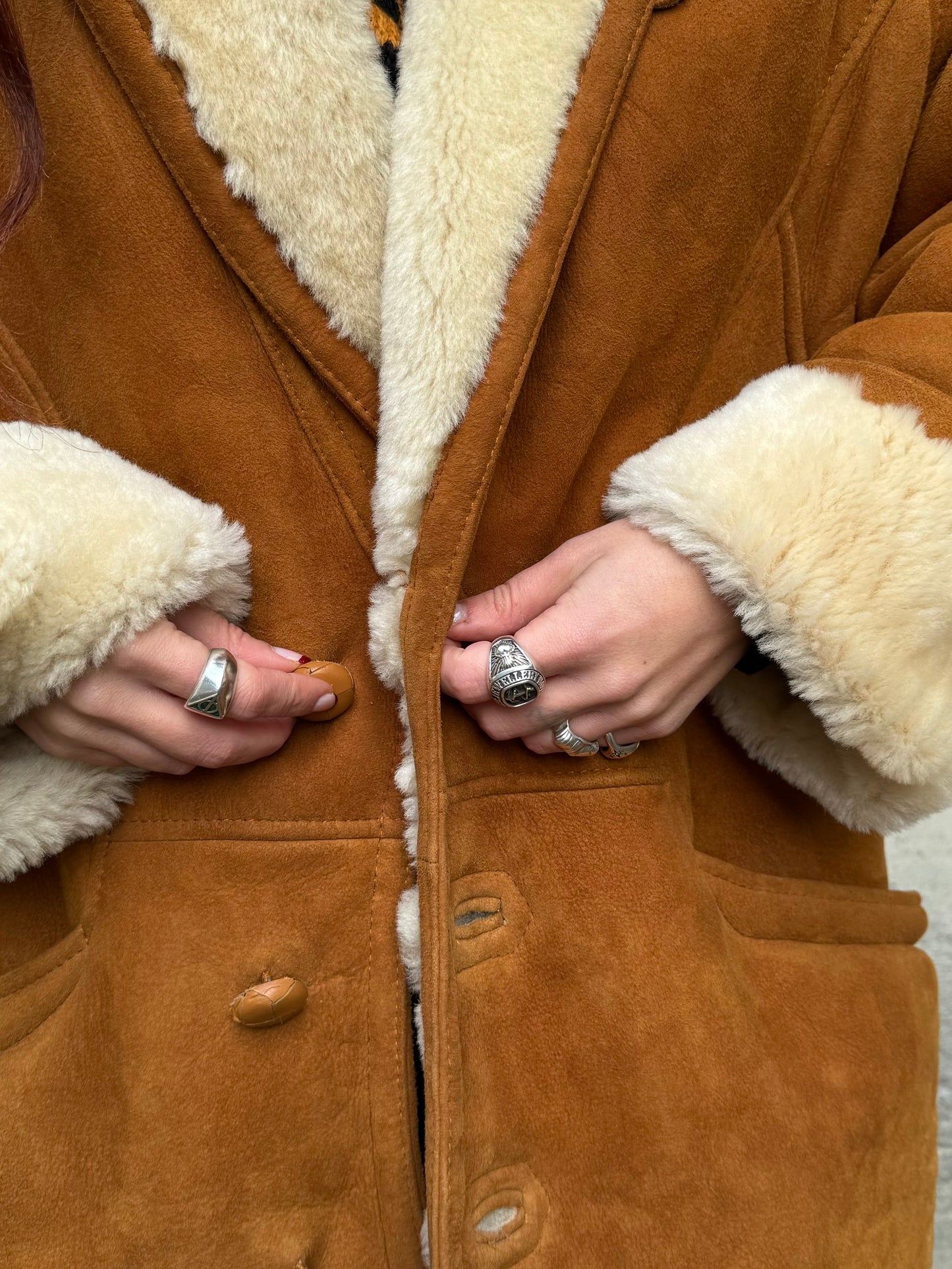 Montone originale Shearling caramello scamosciato, taglia 50it uomo