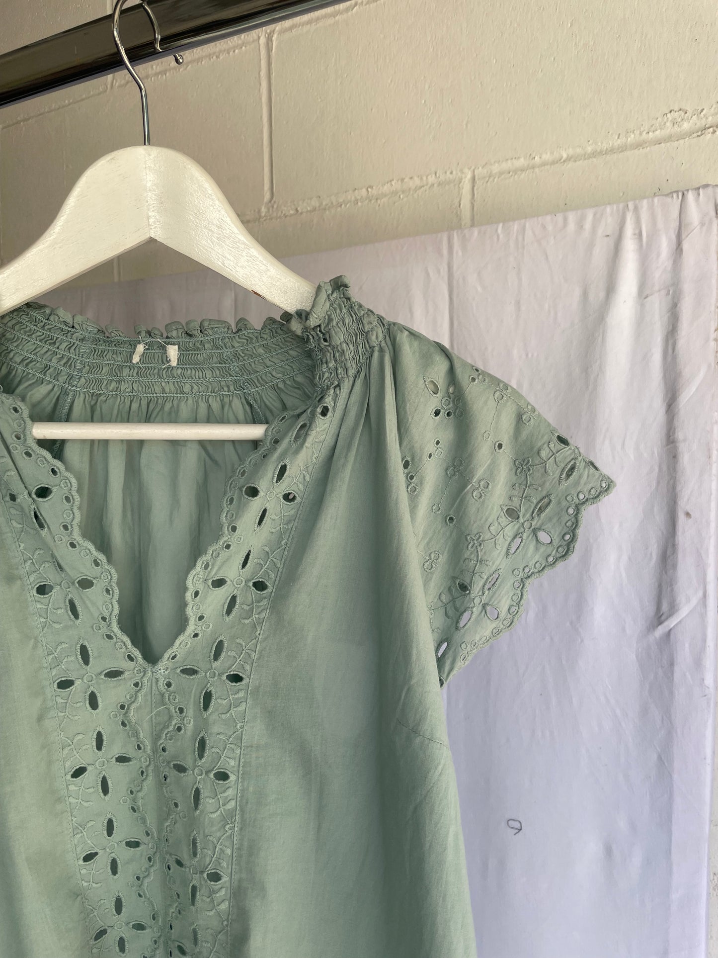 Top sangallo turchese, 100% cotone, taglia S