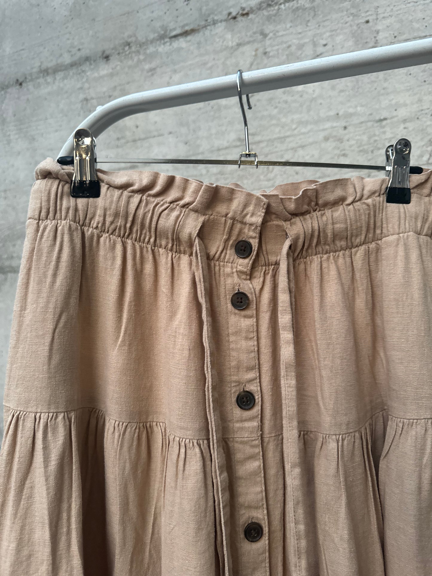 Gonna midi beige in misto lino e cotone, taglia M