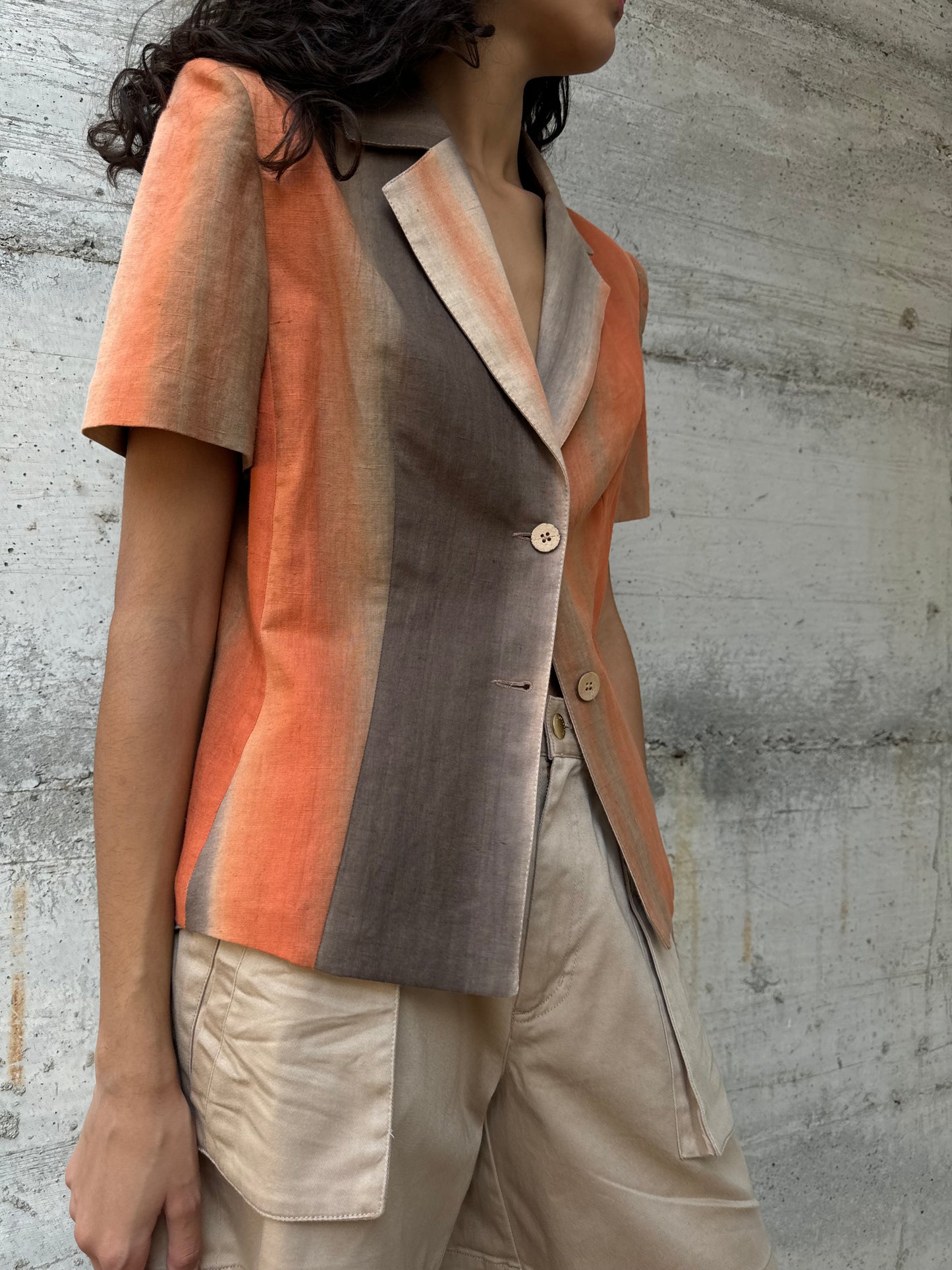 Blazer a manica corta sartoriale in misto lino e cotone