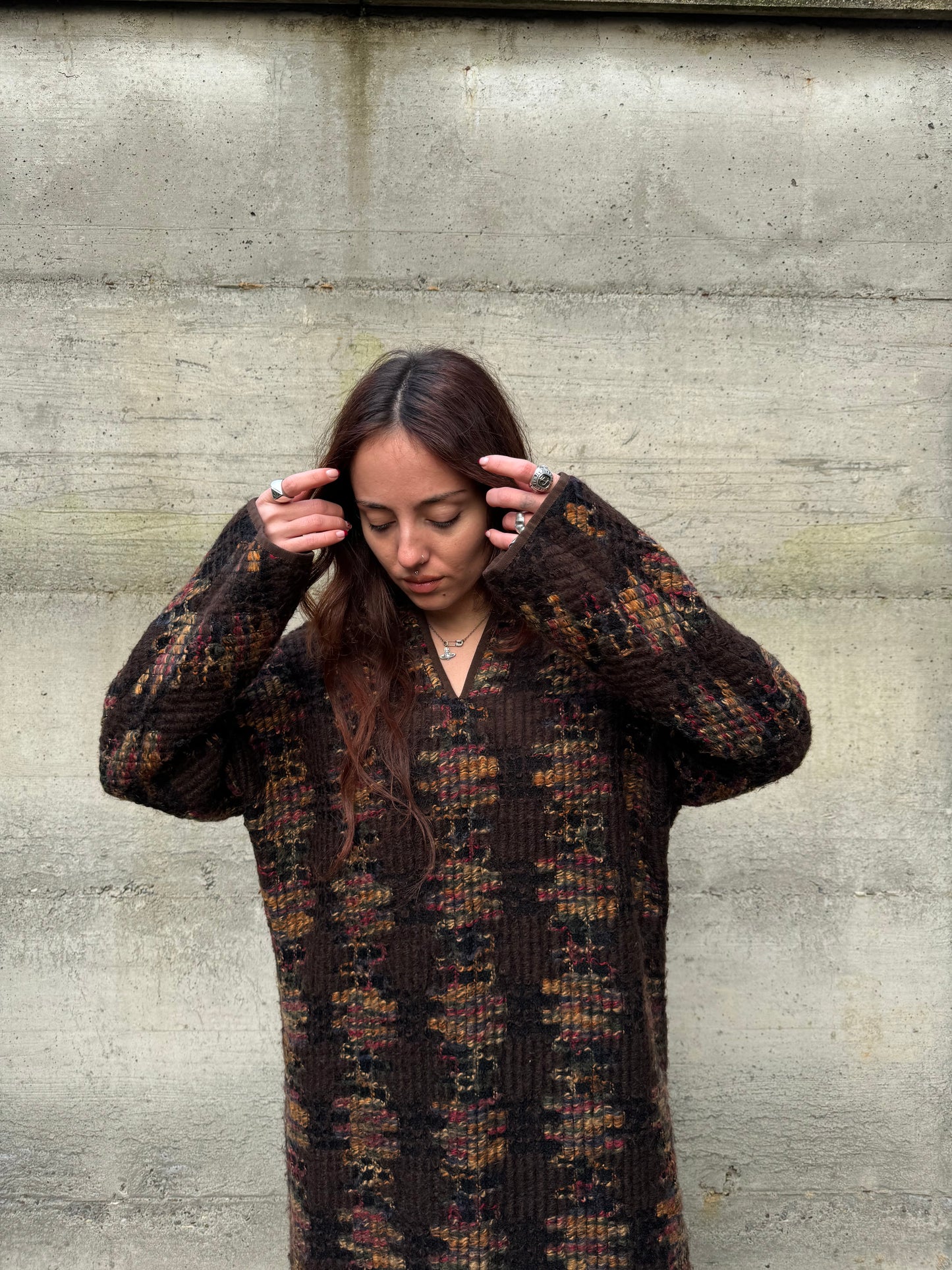 Maxi abito midi a tunica sartoriale in lana