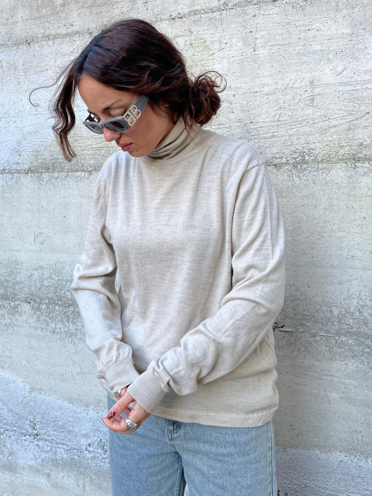 Dolcevita fine lungo sabbia, 100% lana merino