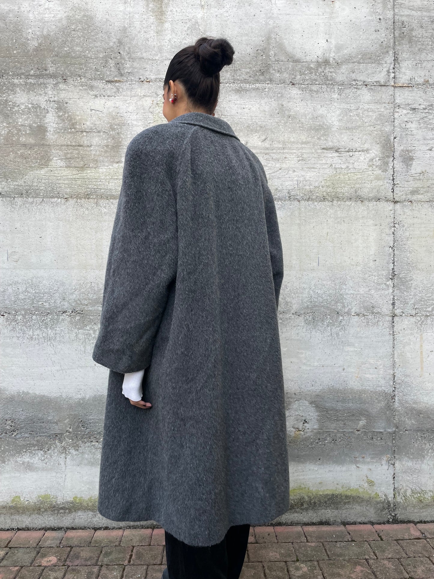 Cappotto sartoriale lungo monopetto, in misto lana e alpaca