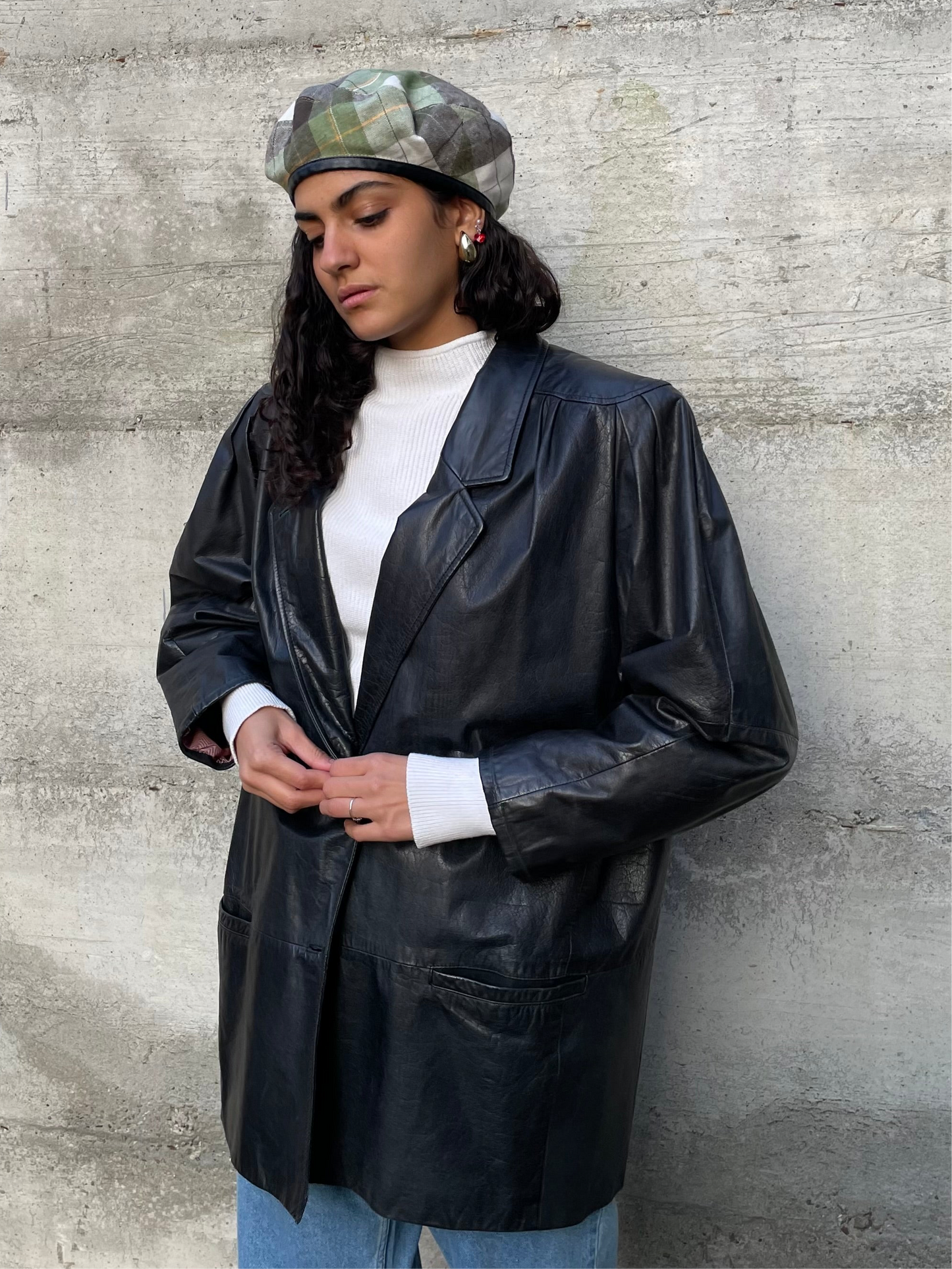 Giacca vera pelle nera 80s liscia