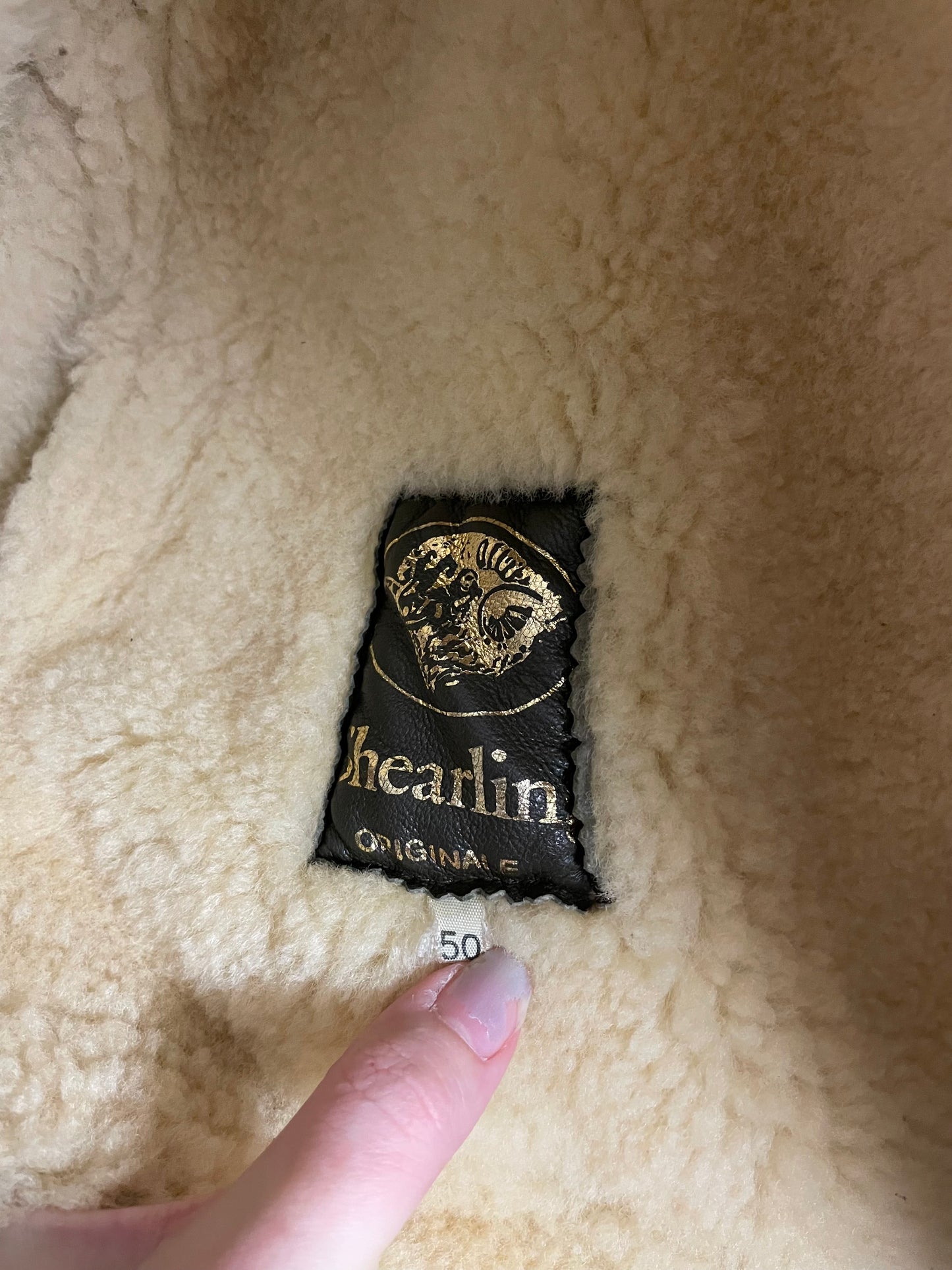 Montone Shearling originale esterno in pelle e interno a pelo raso burro, taglia 50it uomo