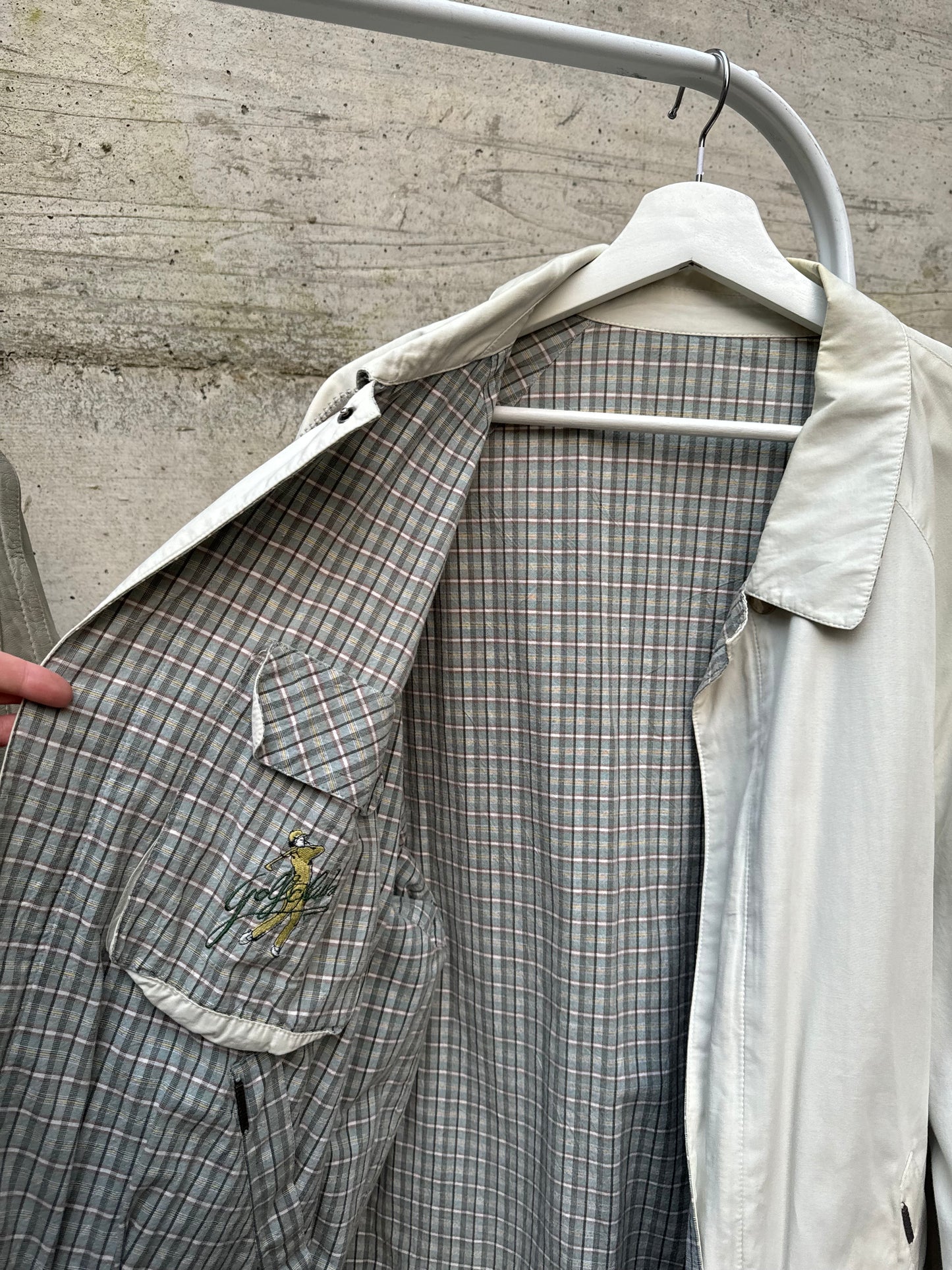 Bomber reversibile ghiaccio in 100% cotone, lato interno tartan sui toni del turchese