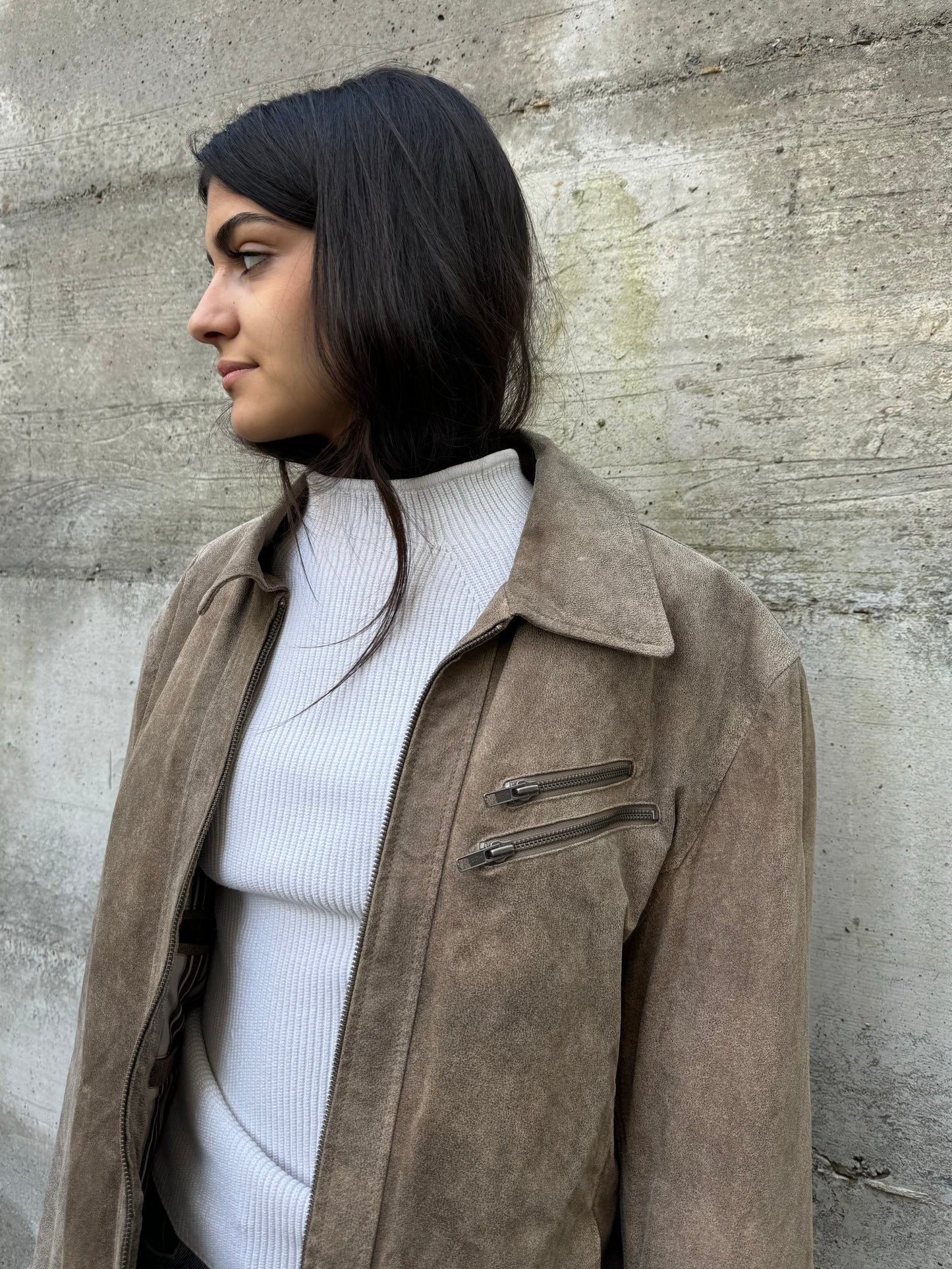 Biker in crosta di nappa beige effetto used