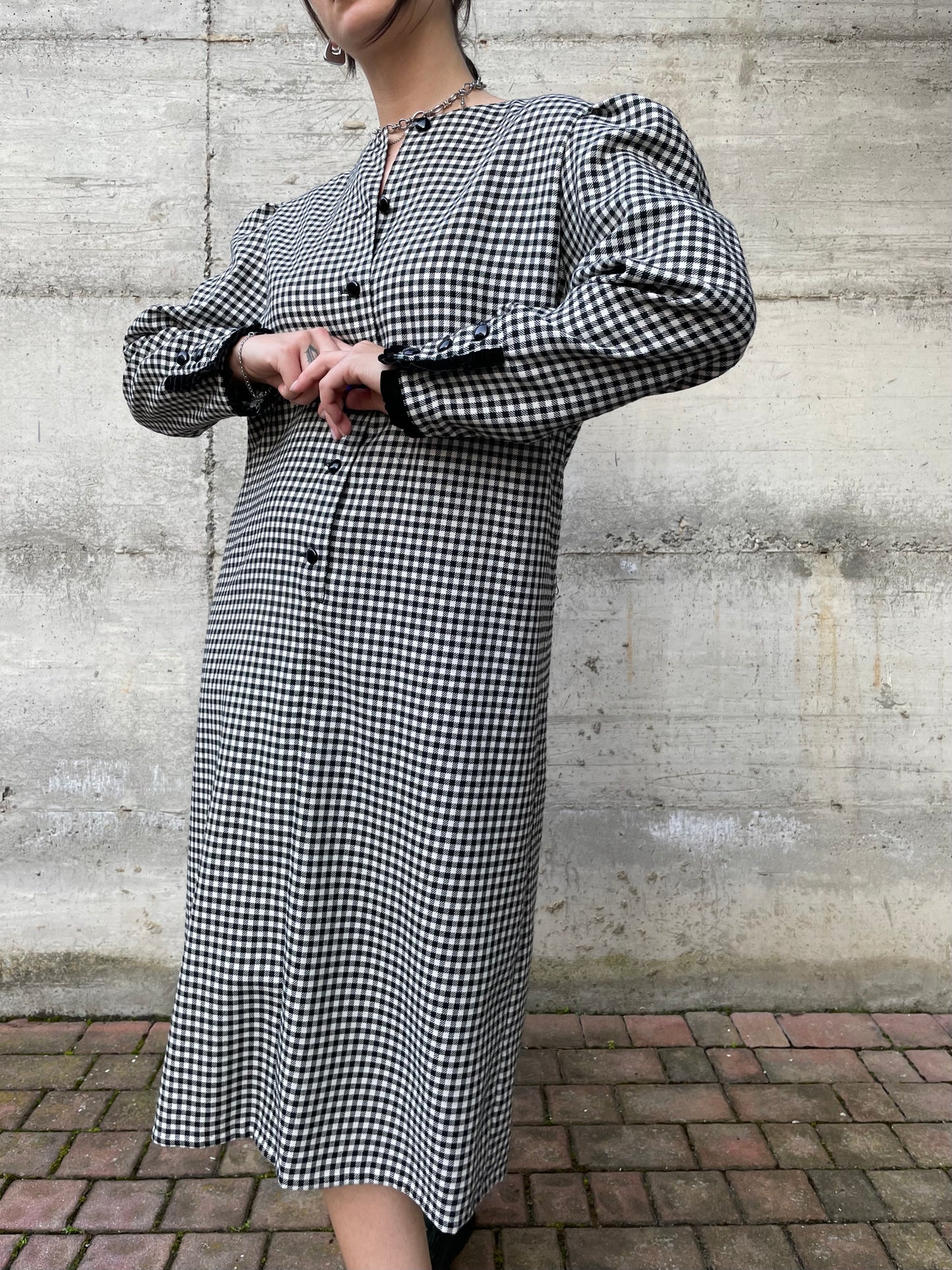 Vestito midi vichy bianco e nero Luisa Spagnoli - M/L