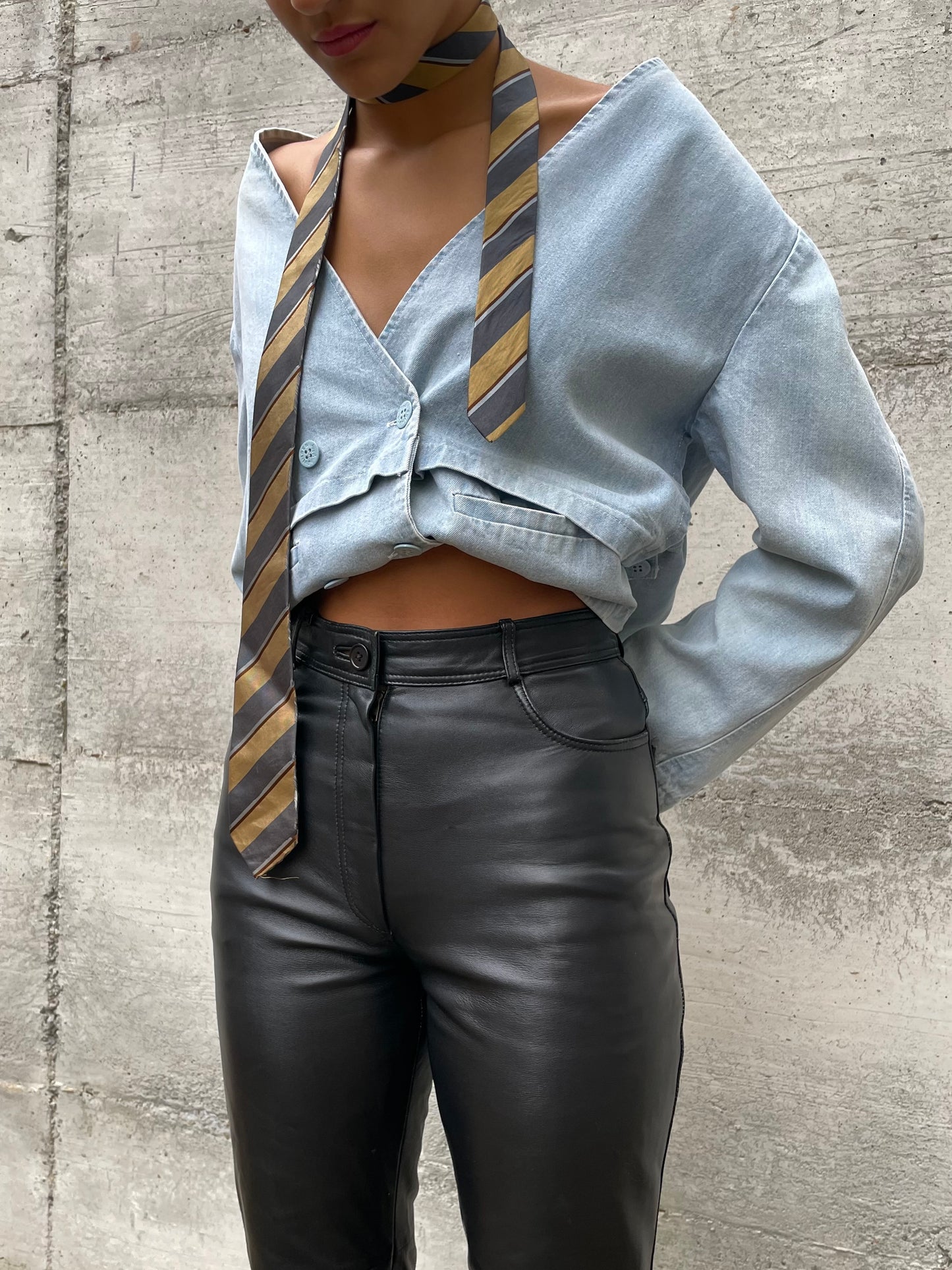 Pantalone vita alta nero in vera pelle - taglia 38/40it (XS/S)