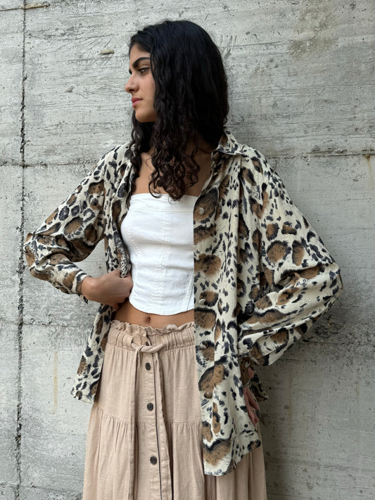 Camicia sartoriale in seta animalier