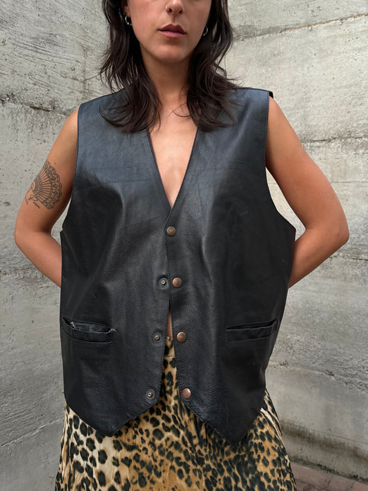 Gilet in vera pelle nero, S uomo